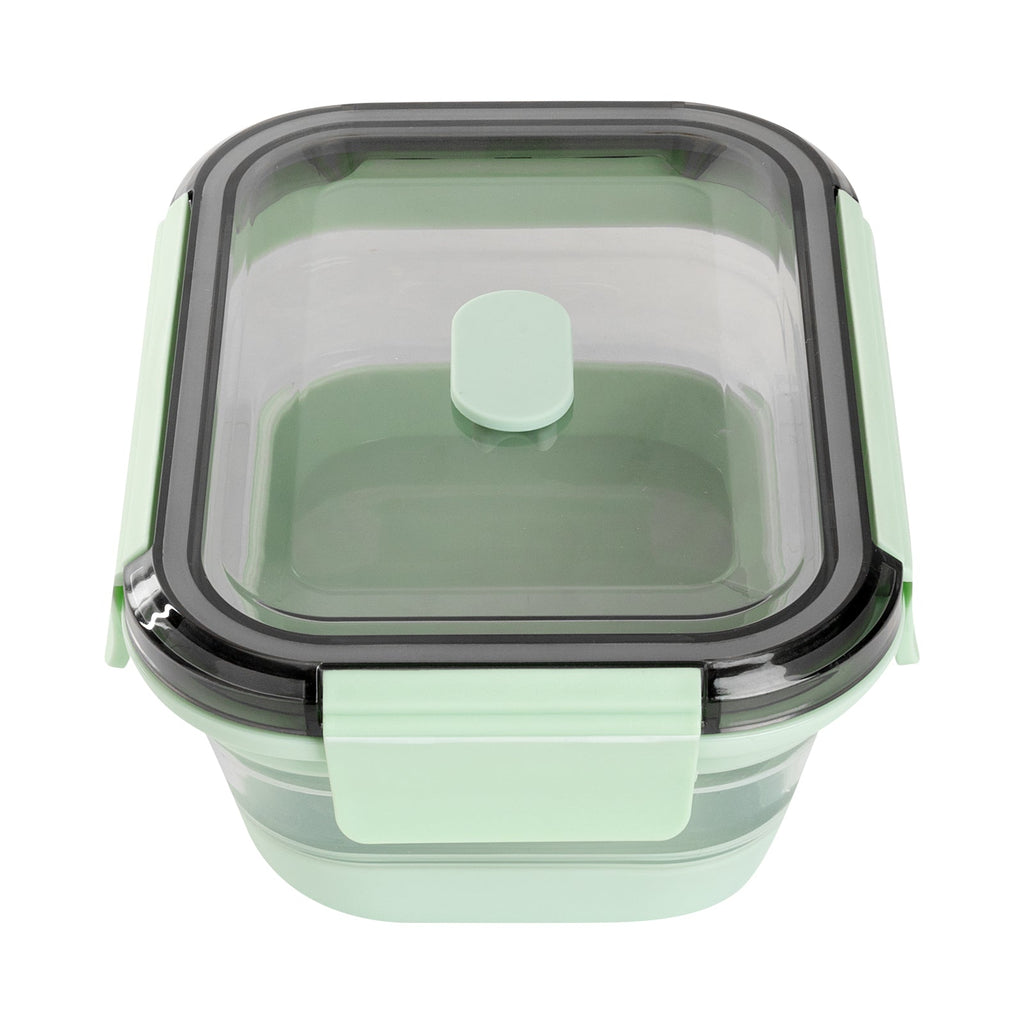 Fresh Hero 27 oz Green Plastic Airtight Food Storage Container - with Vented Lid, Collapsible - 7 1/4" x 5 1/2" x 2 3/4" - 1 count box