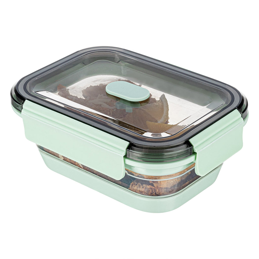 Fresh Hero 27 oz Green Plastic Airtight Food Storage Container - with Vented Lid, Collapsible - 7 1/4" x 5 1/2" x 2 3/4" - 20 count box