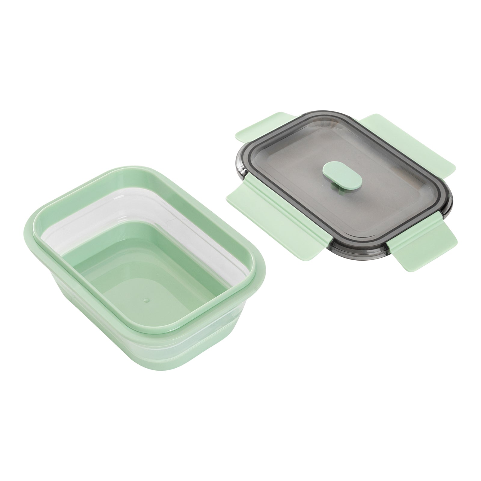 Fresh Hero 27 oz Green Plastic Airtight Food Storage Container - with Vented Lid, Collapsible - 7 1/4" x 5 1/2" x 2 3/4" - 20 count box
