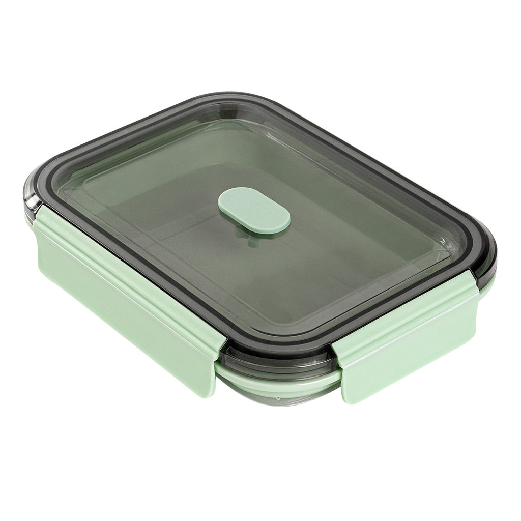 Fresh Hero 40 oz Green Plastic Airtight Food Storage Container - with Vented Lid, Collapsible - 8 1/4" x 6" x 3" - 1 count box