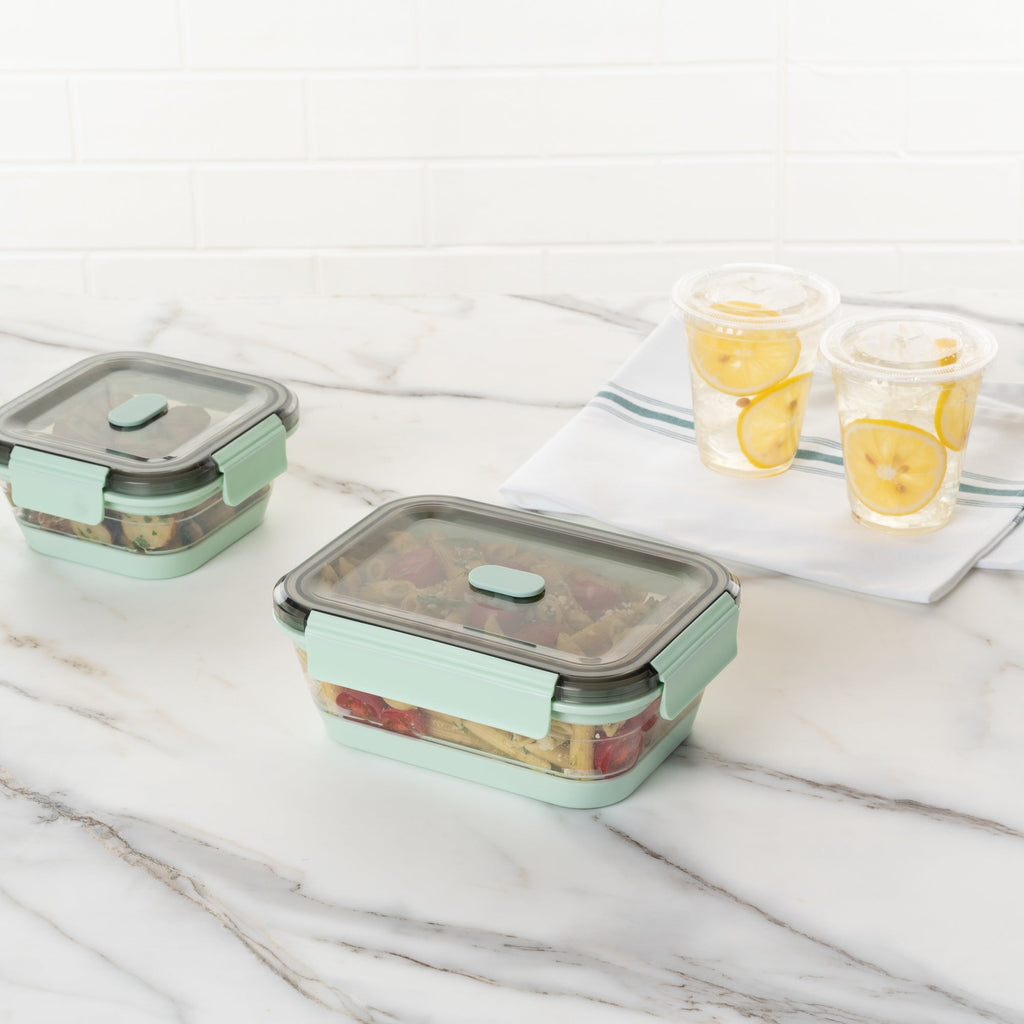 Fresh Hero 40 oz Green Plastic Airtight Food Storage Container - with Vented Lid, Collapsible - 8 1/4" x 6" x 3" - 1 count box