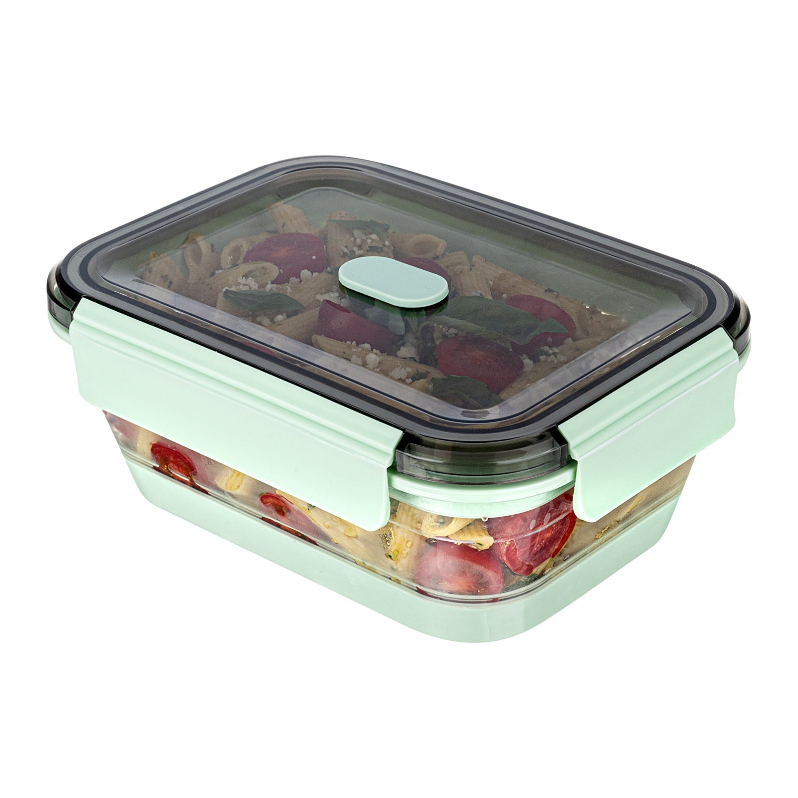 Fresh Hero 40 oz Green Plastic Airtight Food Storage Container - with Vented Lid, Collapsible - 8 1/4" x 6" x 3" - 20 count box