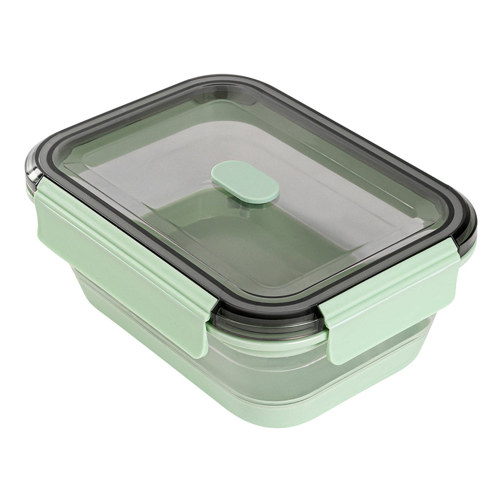 Fresh Hero 40 oz Green Plastic Airtight Food Storage Container - with Vented Lid, Collapsible - 8 1/4" x 6" x 3" - 20 count box