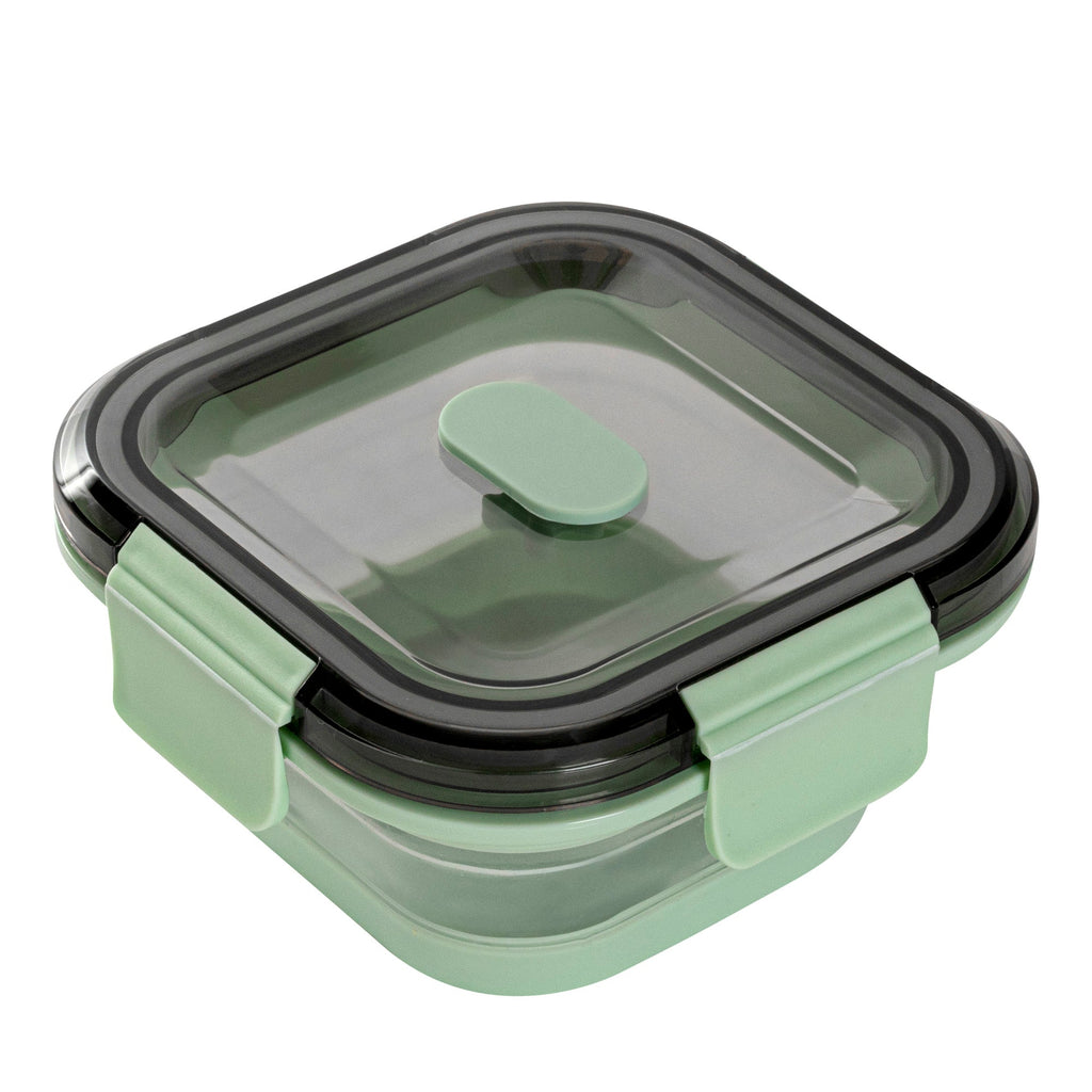 Fresh Hero 17 oz Green Plastic Airtight Food Storage Container - with Vented Lid, Collapsible - 5 1/2" x 5 1/2" x 2 3/4" - 1 count box