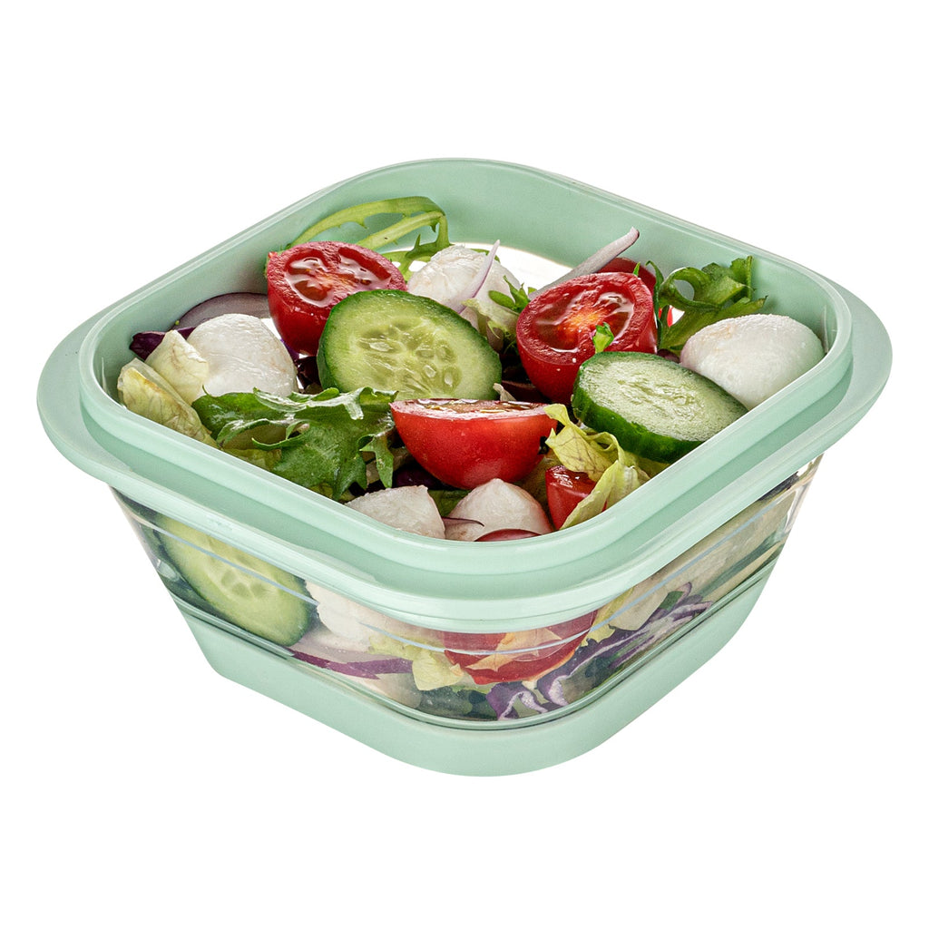 Fresh Hero 17 oz Green Plastic Airtight Food Storage Container - with Vented Lid, Collapsible - 5 1/2" x 5 1/2" x 2 3/4" - 1 count box