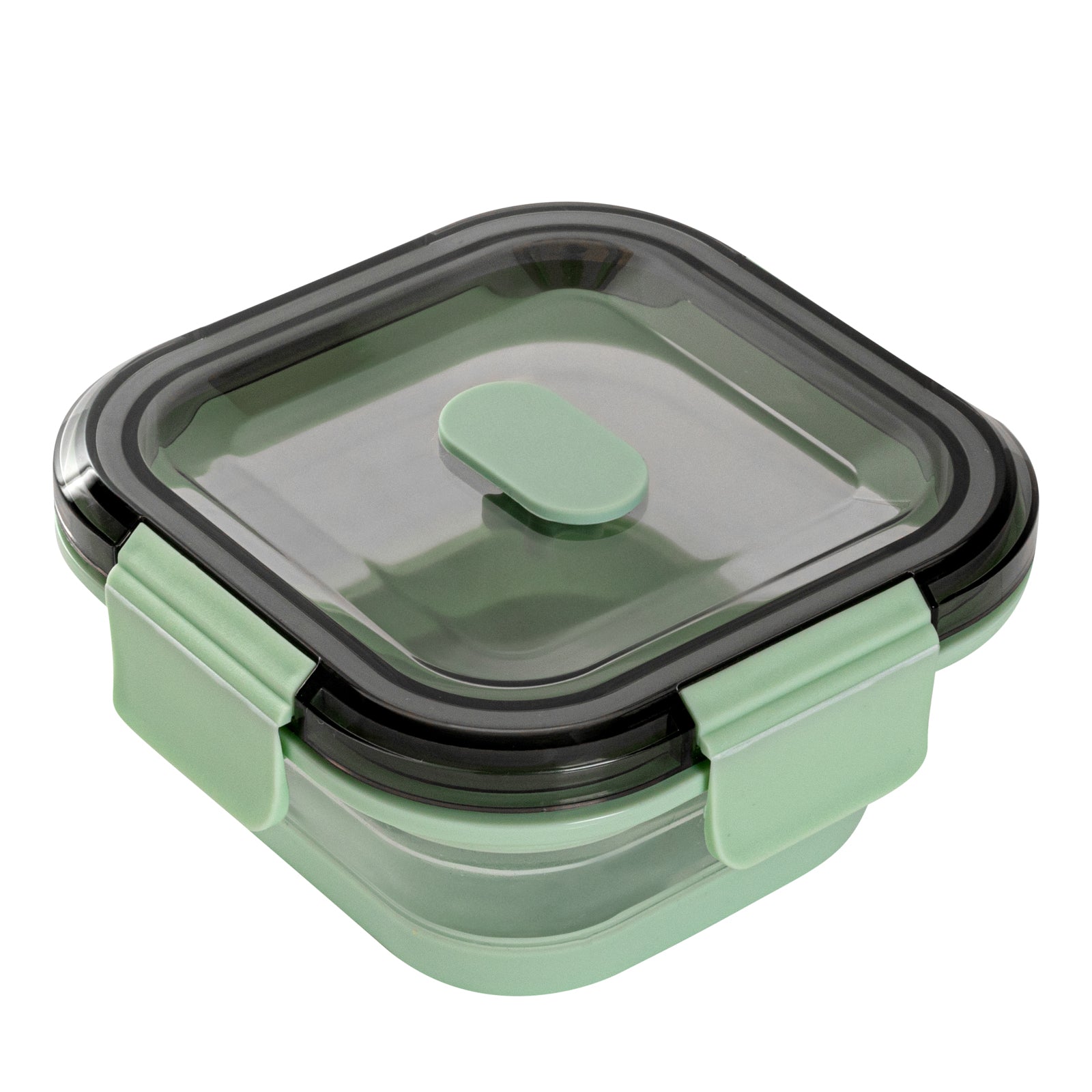 Fresh Hero 17 oz Green Plastic Airtight Food Storage Container - with Vented Lid, Collapsible - 5 1/2" x 5 1/2" x 2 3/4" - 20 count box