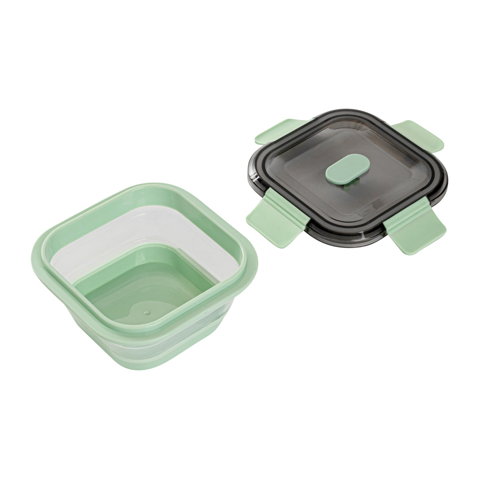 Fresh Hero 17 oz Green Plastic Airtight Food Storage Container - with Vented Lid, Collapsible - 5 1/2" x 5 1/2" x 2 3/4" - 20 count box