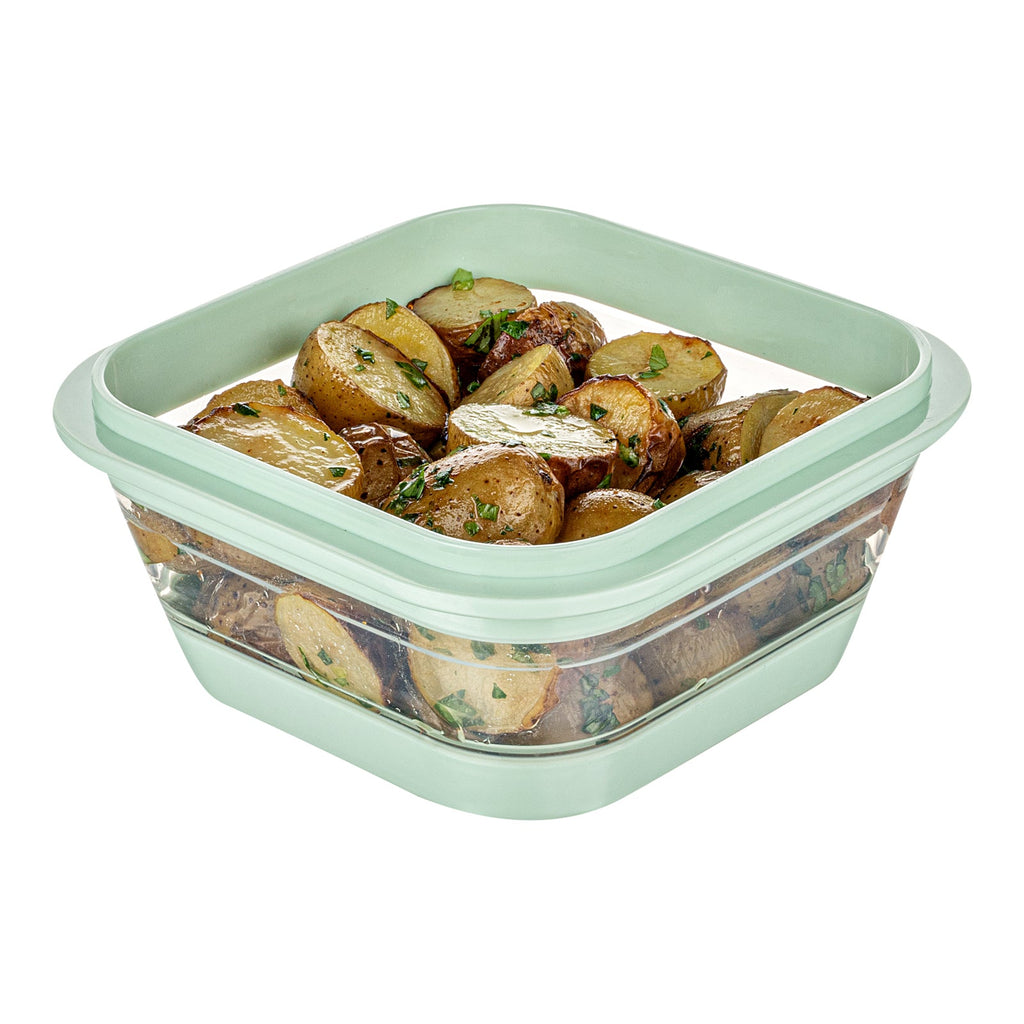 Fresh Hero 24 oz Green Plastic Airtight Food Storage Container - with Vented Lid, Collapsible - 6" x 6" x 2 3/4" - 1 count box