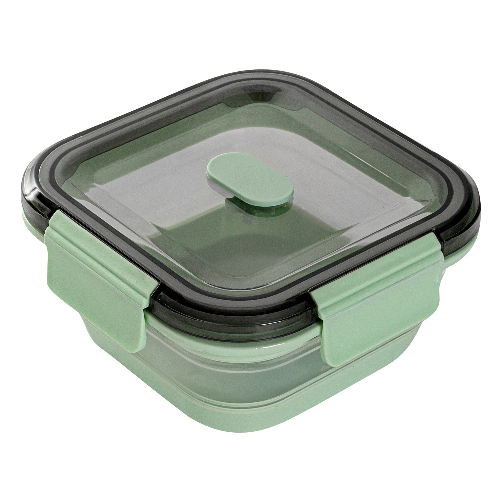 Fresh Hero 24 oz Green Plastic Airtight Food Storage Container - with Vented Lid, Collapsible - 6" x 6" x 2 3/4" - 1 count box
