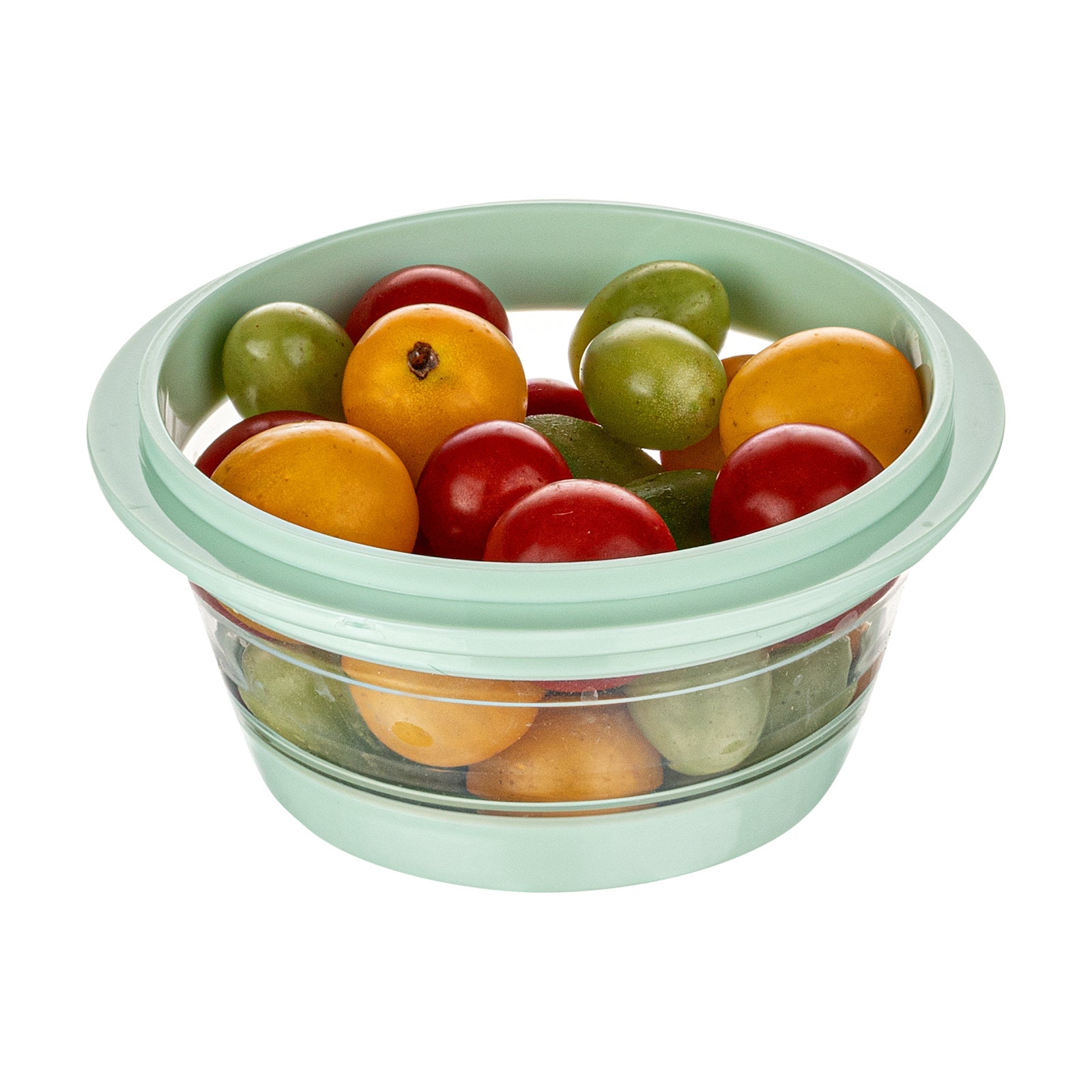 Fresh Hero 14 oz Green Plastic Airtight Food Storage Container - with Vented Lid, Collapsible - 5 1/2" x 5 1/2" x 2 3/4" - 20 count box