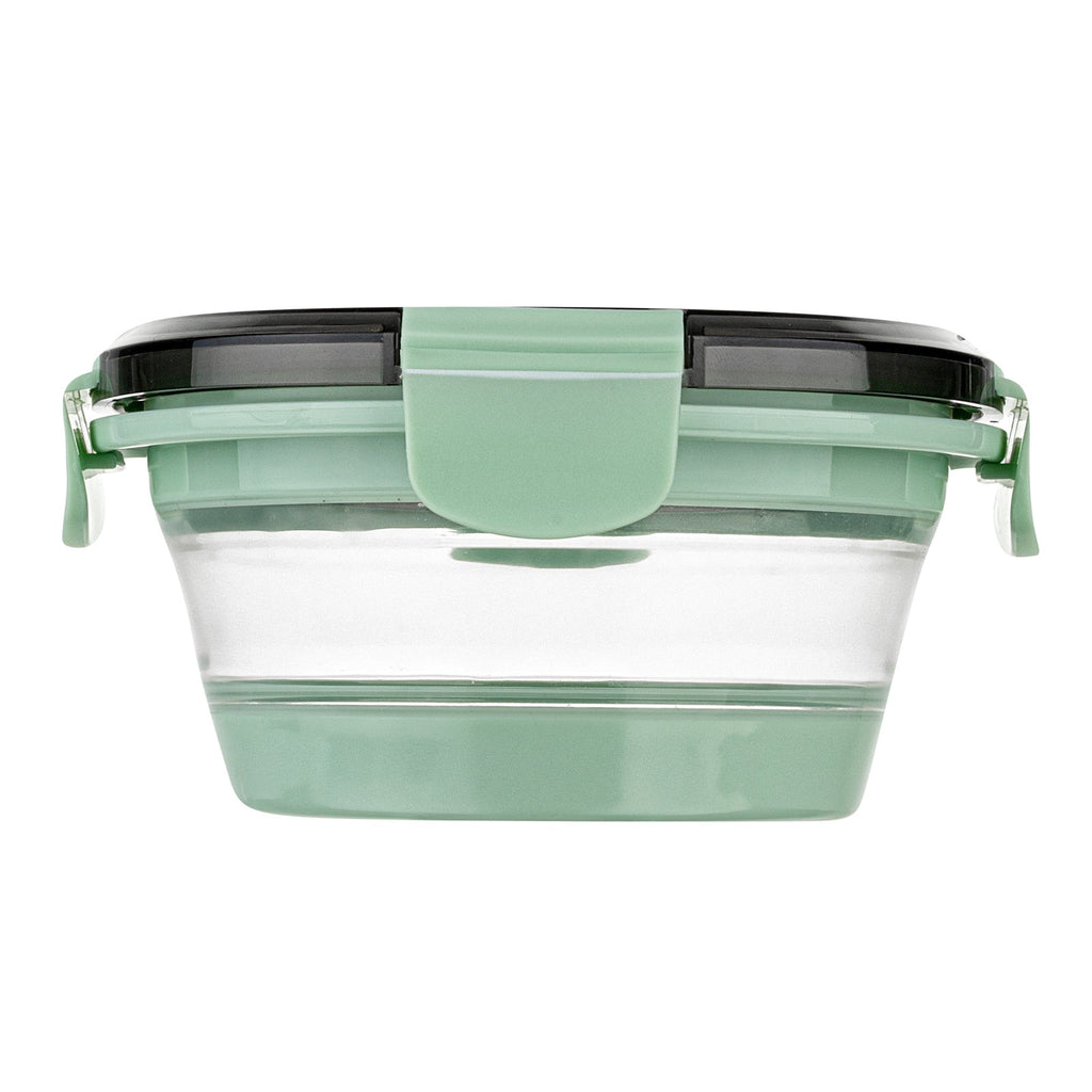 Fresh Hero 14 oz Green Plastic Airtight Food Storage Container - with Vented Lid, Collapsible - 5 1/2" x 5 1/2" x 2 3/4" - 20 count box