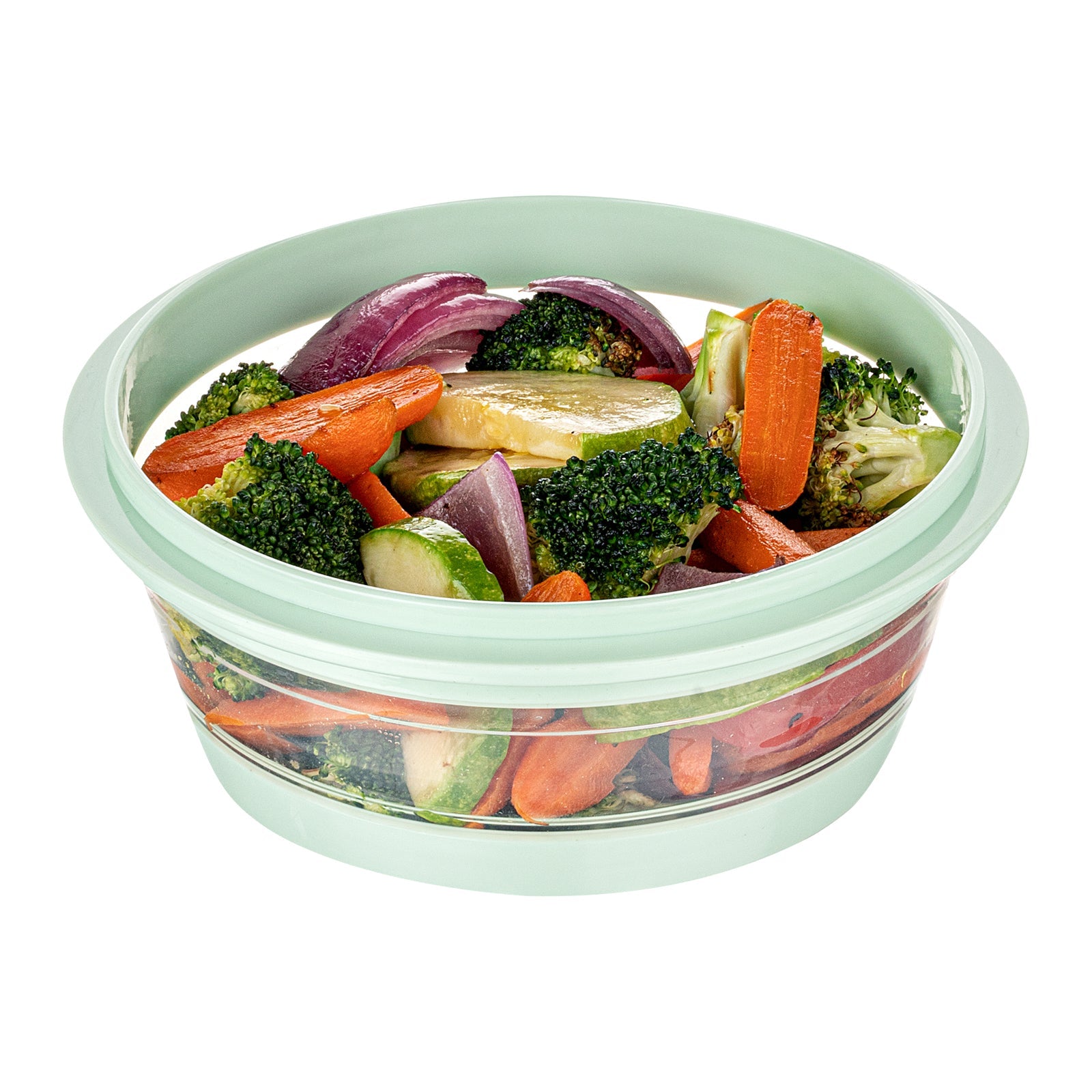 Fresh Hero 27 oz Green Plastic Airtight Food Storage Container - with Vented Lid, Collapsible - 6 3/4" x 6 3/4" x 2 3/4" - 20 count box