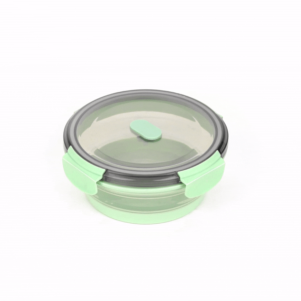 Fresh Hero 27 oz Green Plastic Airtight Food Storage Container - with Vented Lid, Collapsible - 6 3/4" x 6 3/4" x 2 3/4" - 20 count box