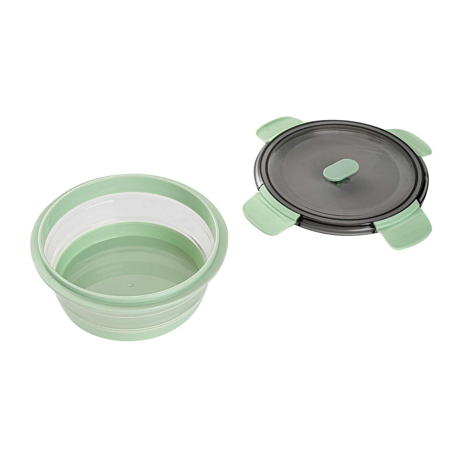 Fresh Hero 27 oz Green Plastic Airtight Food Storage Container - with Vented Lid, Collapsible - 6 3/4" x 6 3/4" x 2 3/4" - 20 count box