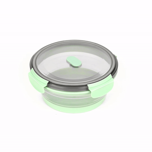 Fresh Hero 34 oz Green Plastic Airtight Food Storage Container - with Vented Lid, Collapsible - 7 1/4" x 7 1/4" x 3" - 20 count box