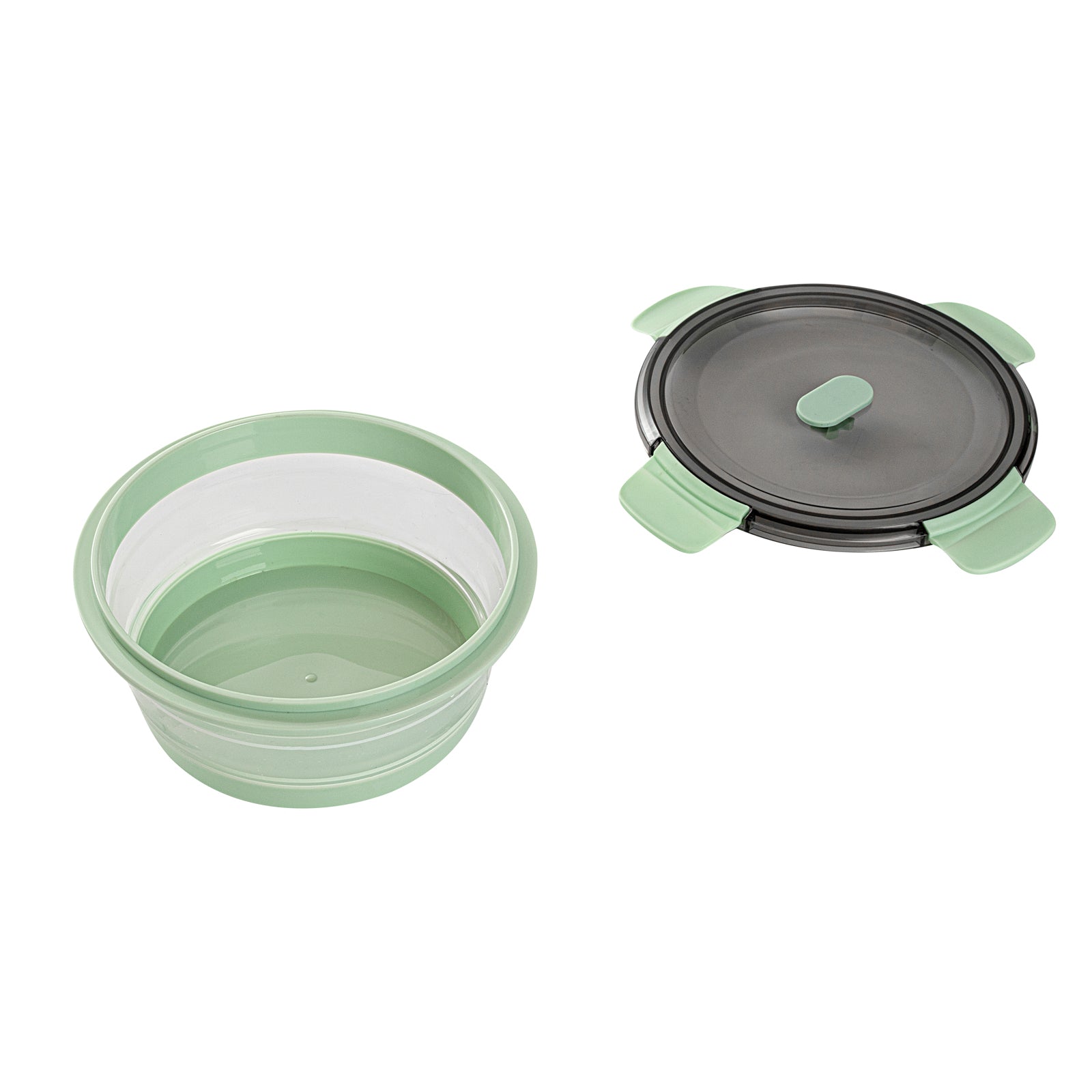 Fresh Hero 34 oz Green Plastic Airtight Food Storage Container - with Vented Lid, Collapsible - 7 1/4" x 7 1/4" x 3" - 20 count box