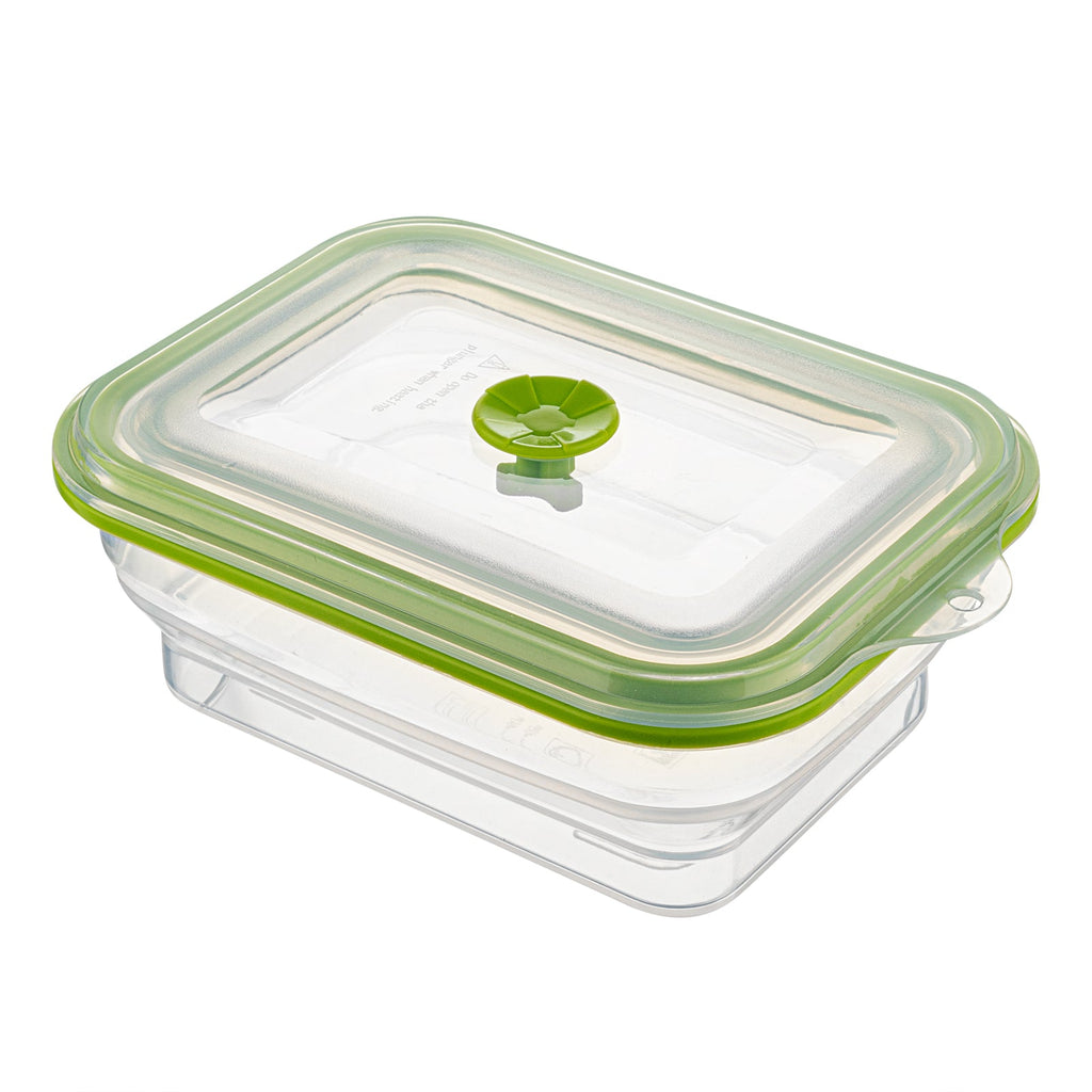 Fresh Hero 32 oz Green Silicone Airtight Food Storage Container - with Vented Lid, Collapsible - 7 3/4" x 5 1/2" x 2 3/4" - 1 count box