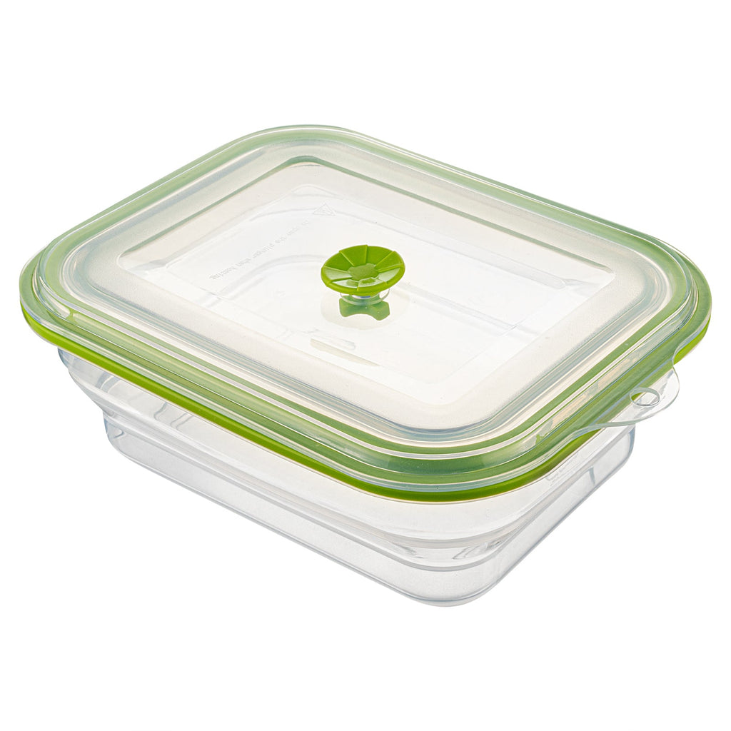 Fresh Hero 51 oz Green Silicone Airtight Food Storage Container - with Vented Lid, Collapsible - 9 1/4" x 7" x 3" - 1 count box