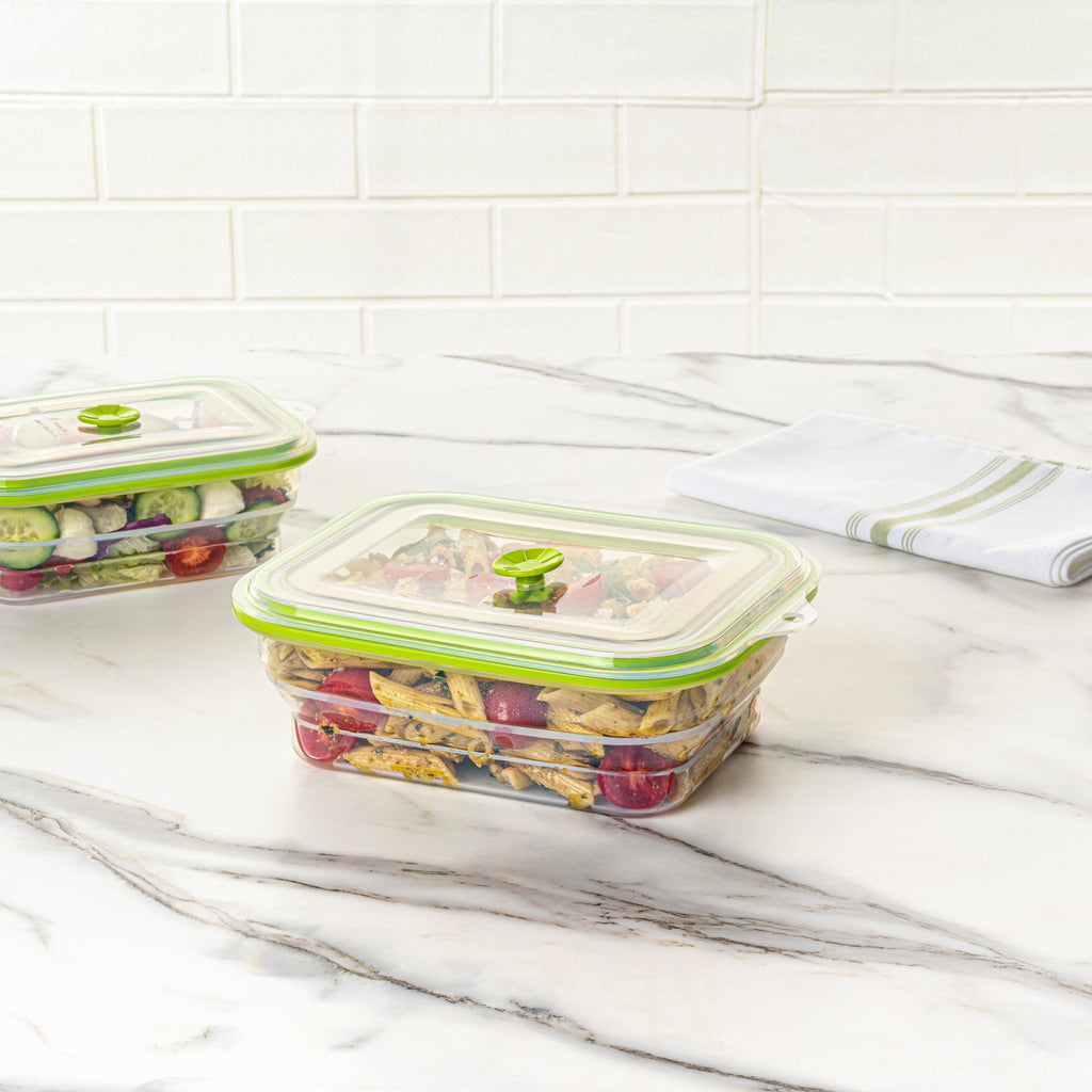 Fresh Hero 51 oz Green Silicone Airtight Food Storage Container - with Vented Lid, Collapsible - 9 1/4" x 7" x 3" - 1 count box