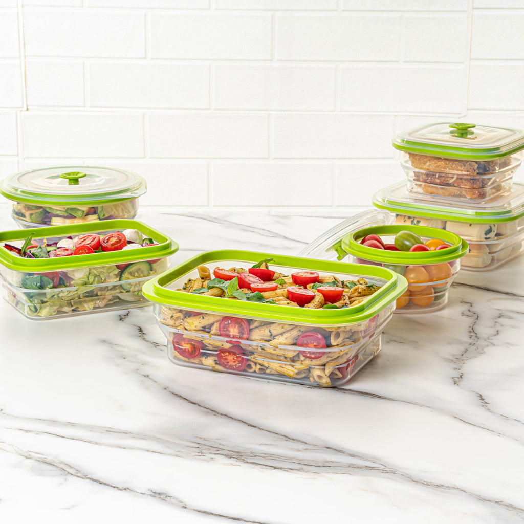 Fresh Hero 51 oz Green Silicone Airtight Food Storage Container - with Vented Lid, Collapsible - 9 1/4" x 7" x 3" - 1 count box