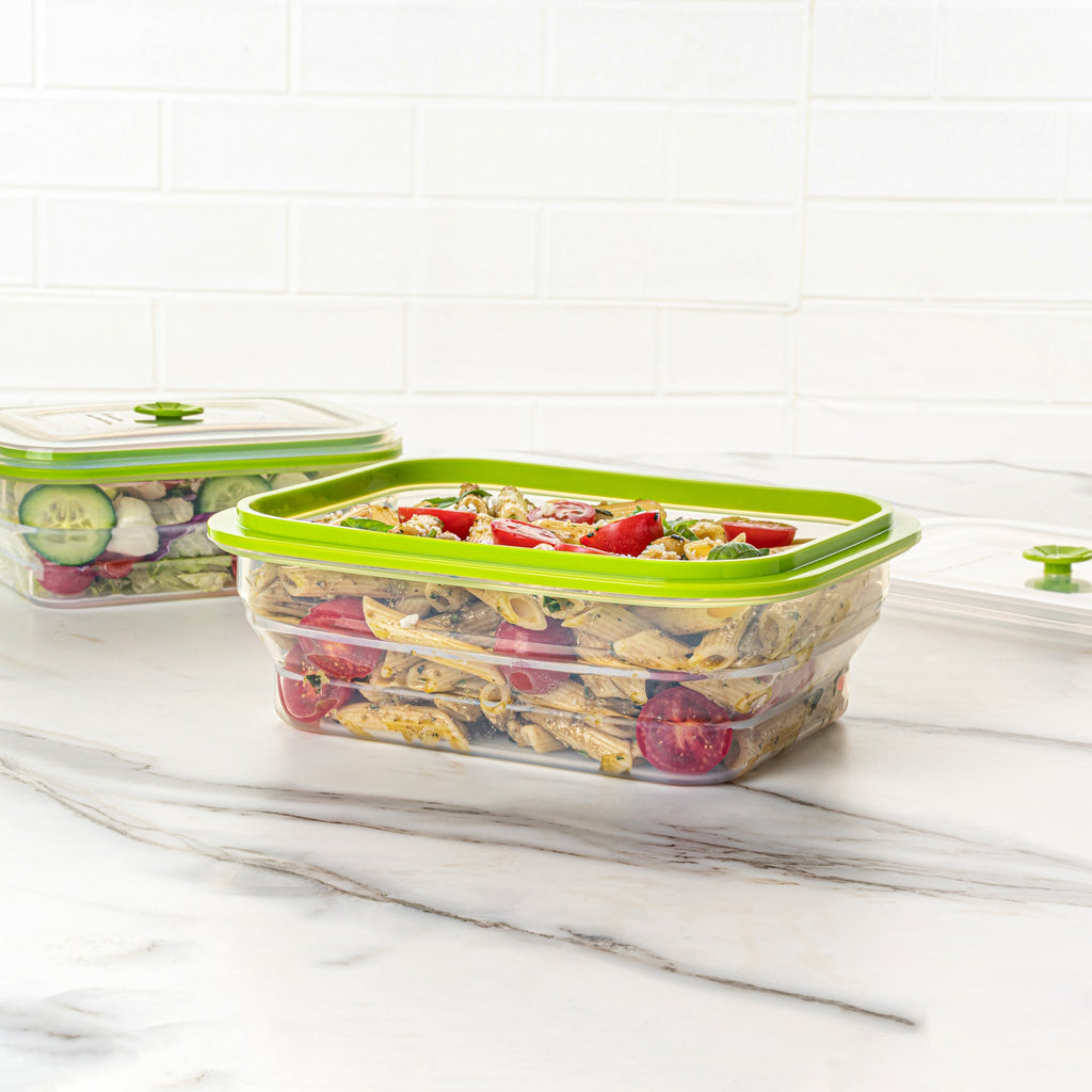 Fresh Hero 51 oz Green Silicone Airtight Food Storage Container - with Vented Lid, Collapsible - 9 1/4" x 7" x 3" - 20 count box
