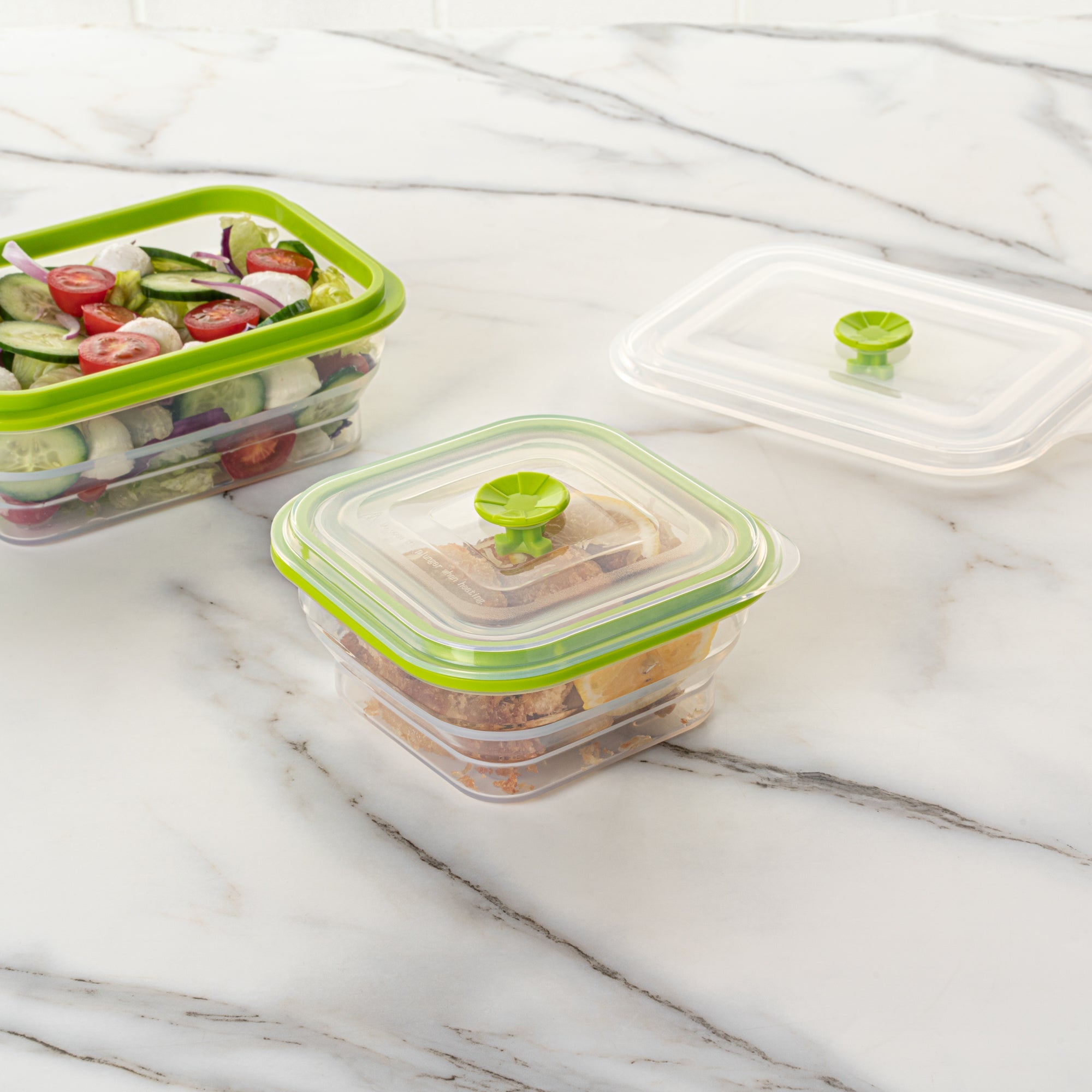 Fresh Hero 16 oz Green Silicone Airtight Food Storage Container - with Vented Lid, Collapsible - 5 1/4" x 5 1/4" x 2 3/4" - 20 count box