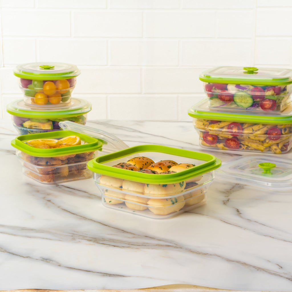 Fresh Hero 37 oz Green Silicone Airtight Food Storage Container - with Vented Lid, Collapsible - 7" x 7" x 3" - 1 count box