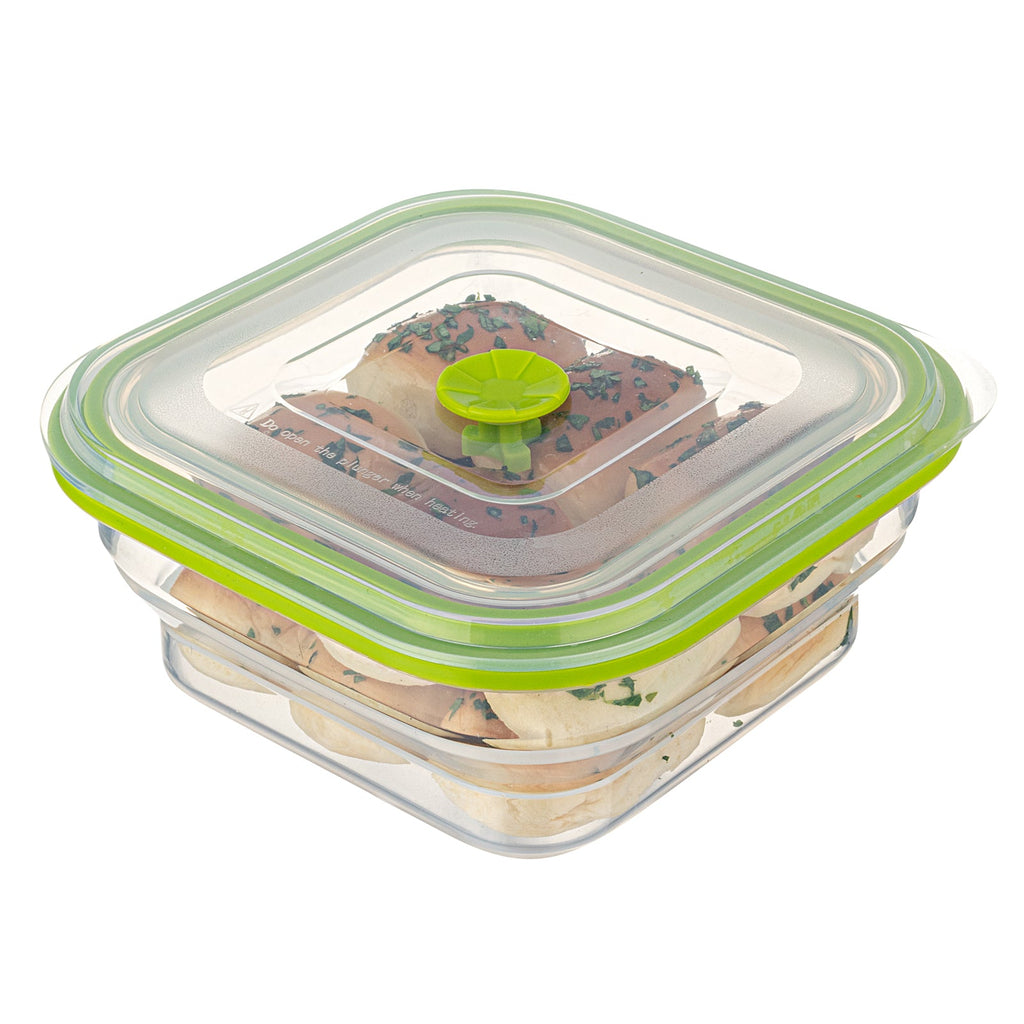 Fresh Hero 37 oz Green Silicone Airtight Food Storage Container - with Vented Lid, Collapsible - 7" x 7" x 3" - 20 count box