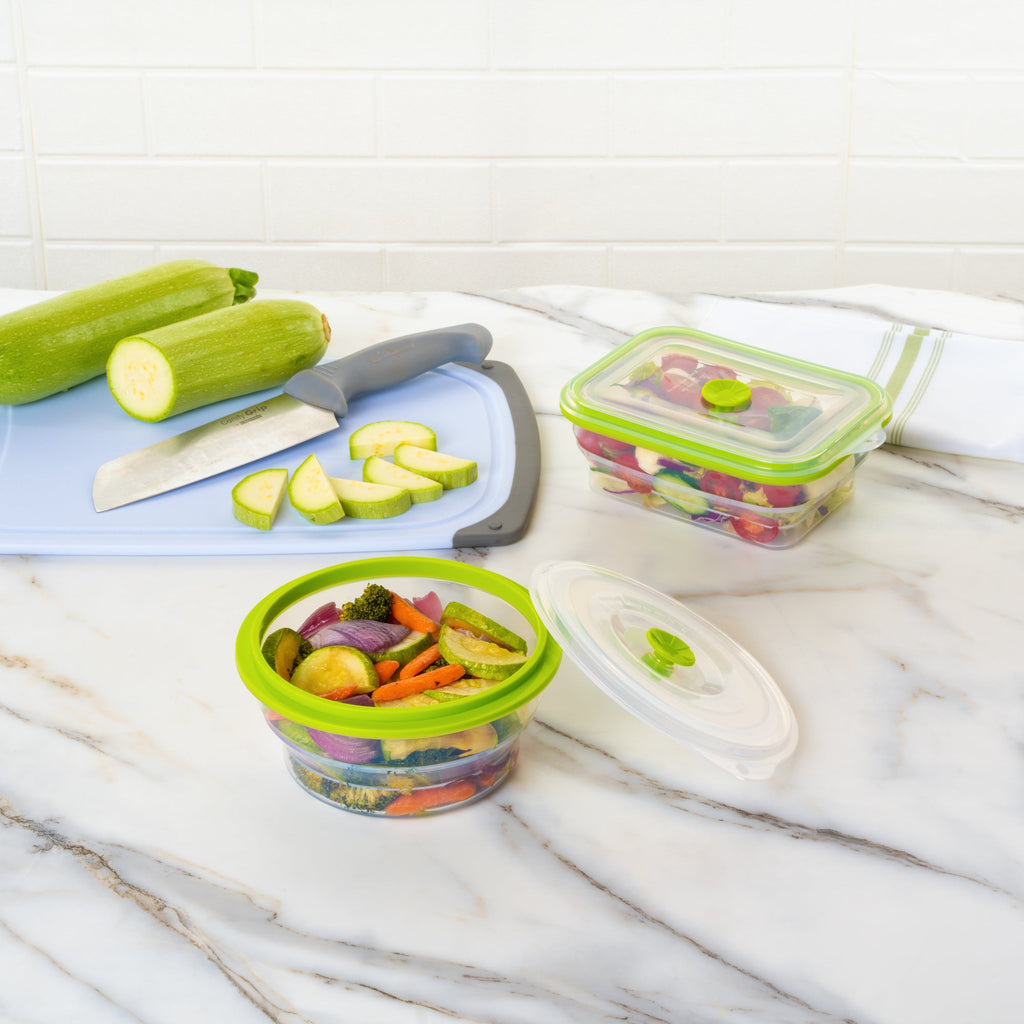 Fresh Hero 31 oz Green Silicone Airtight Food Storage Container - with Vented Lid, Collapsible - 7" x 7" x 3" - 20 count box
