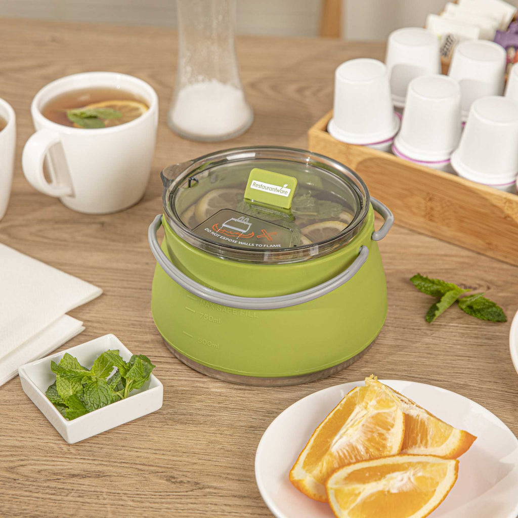 Hi Tek 1L Green Silicone Collapsible Kettle - with Lid - 6" x 6" x 4 1/4" - 1 count box