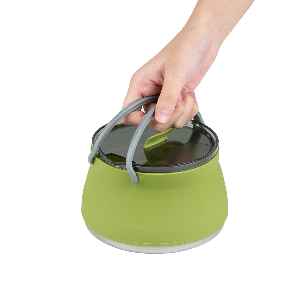 Hi Tek 1L Green Silicone Collapsible Kettle - with Lid - 6" x 6" x 4 1/4" - 1 count box