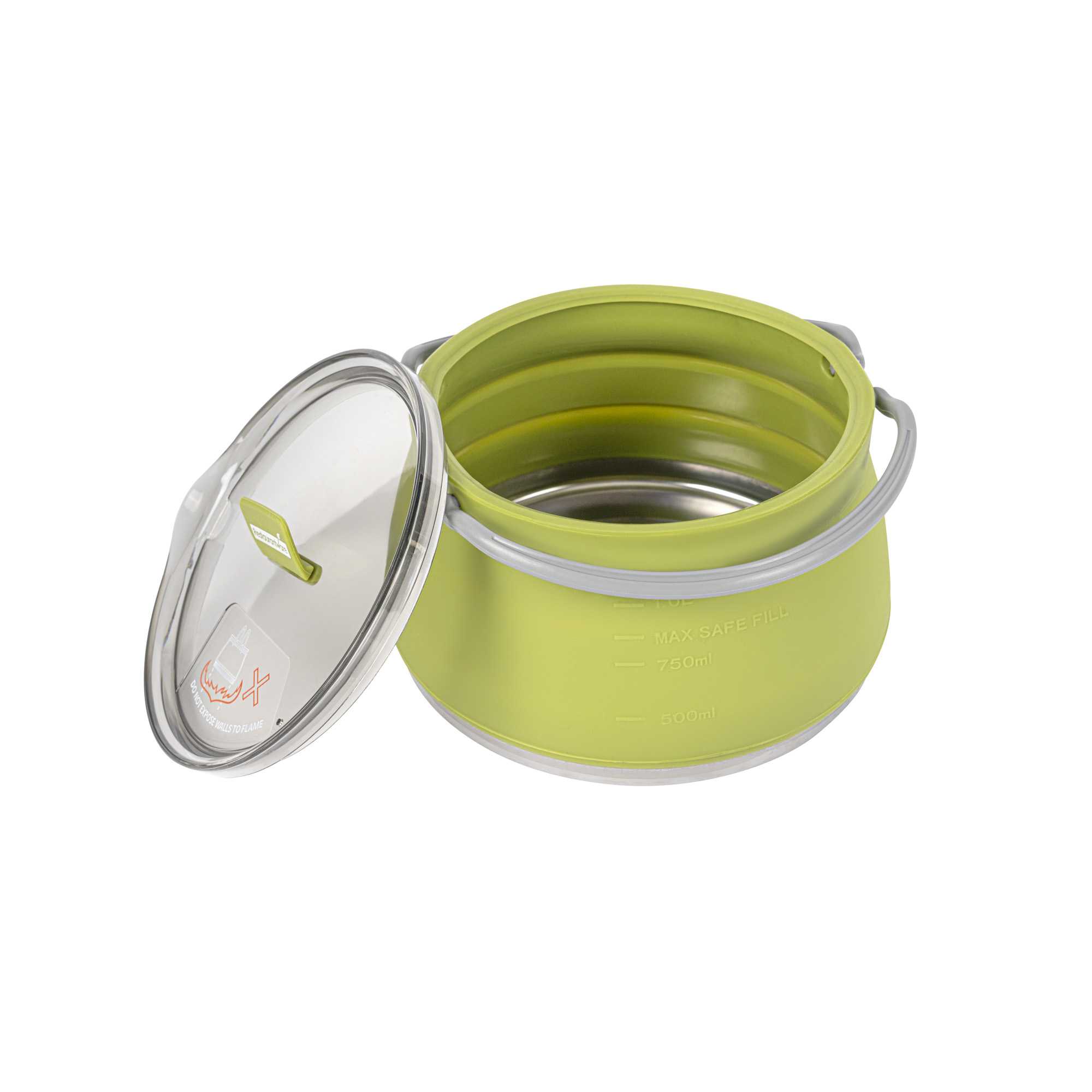 Hi Tek 1L Green Silicone Collapsible Kettle - with Lid - 6" x 6" x 4 1/4" - 1 count box