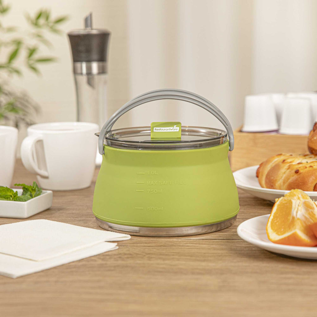 Hi Tek 1L Green Silicone Collapsible Kettle - with Lid - 6" x 6" x 4 1/4" - 1 count box