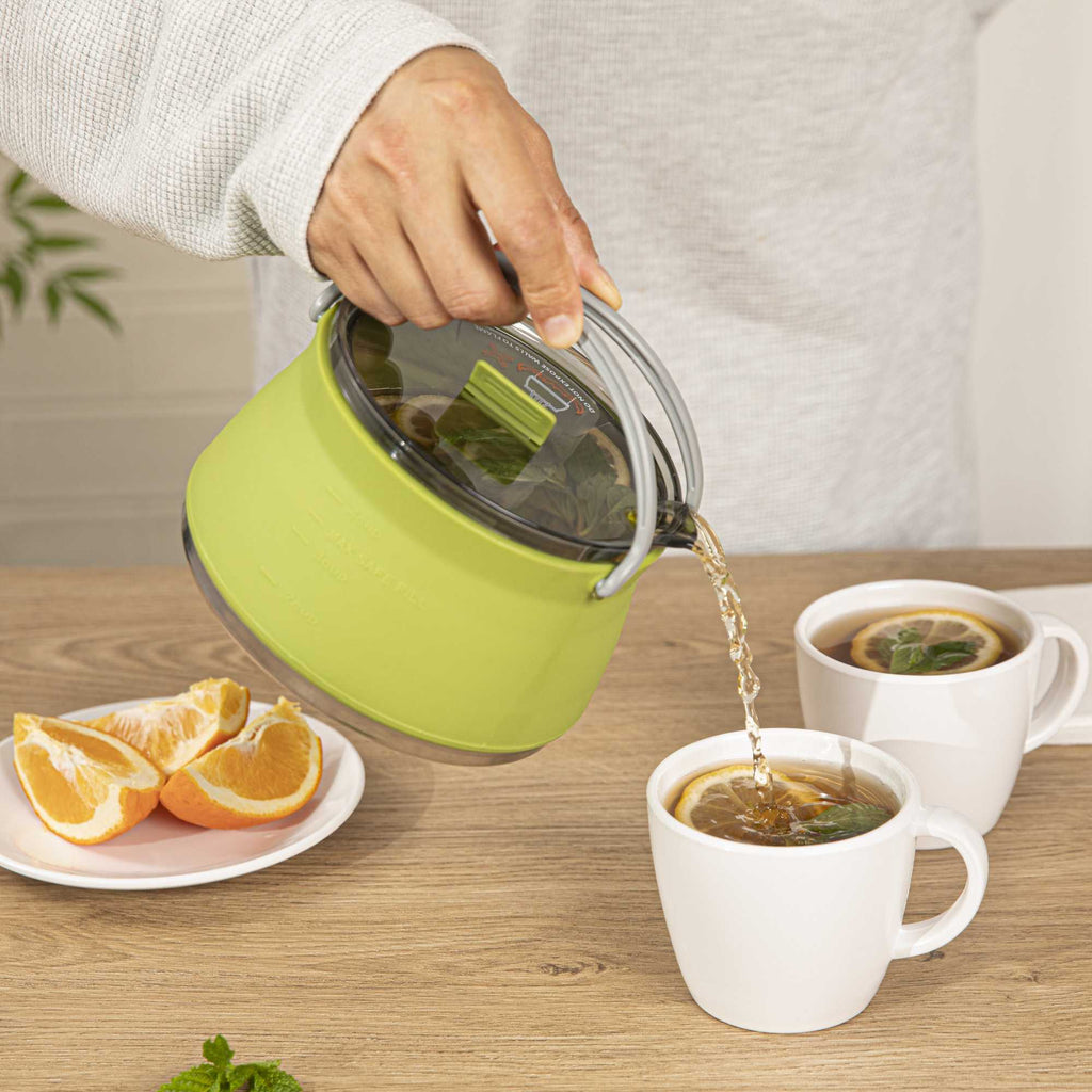 Hi Tek 1L Green Silicone Collapsible Kettle - with Lid - 6" x 6" x 4 1/4" - 1 count box