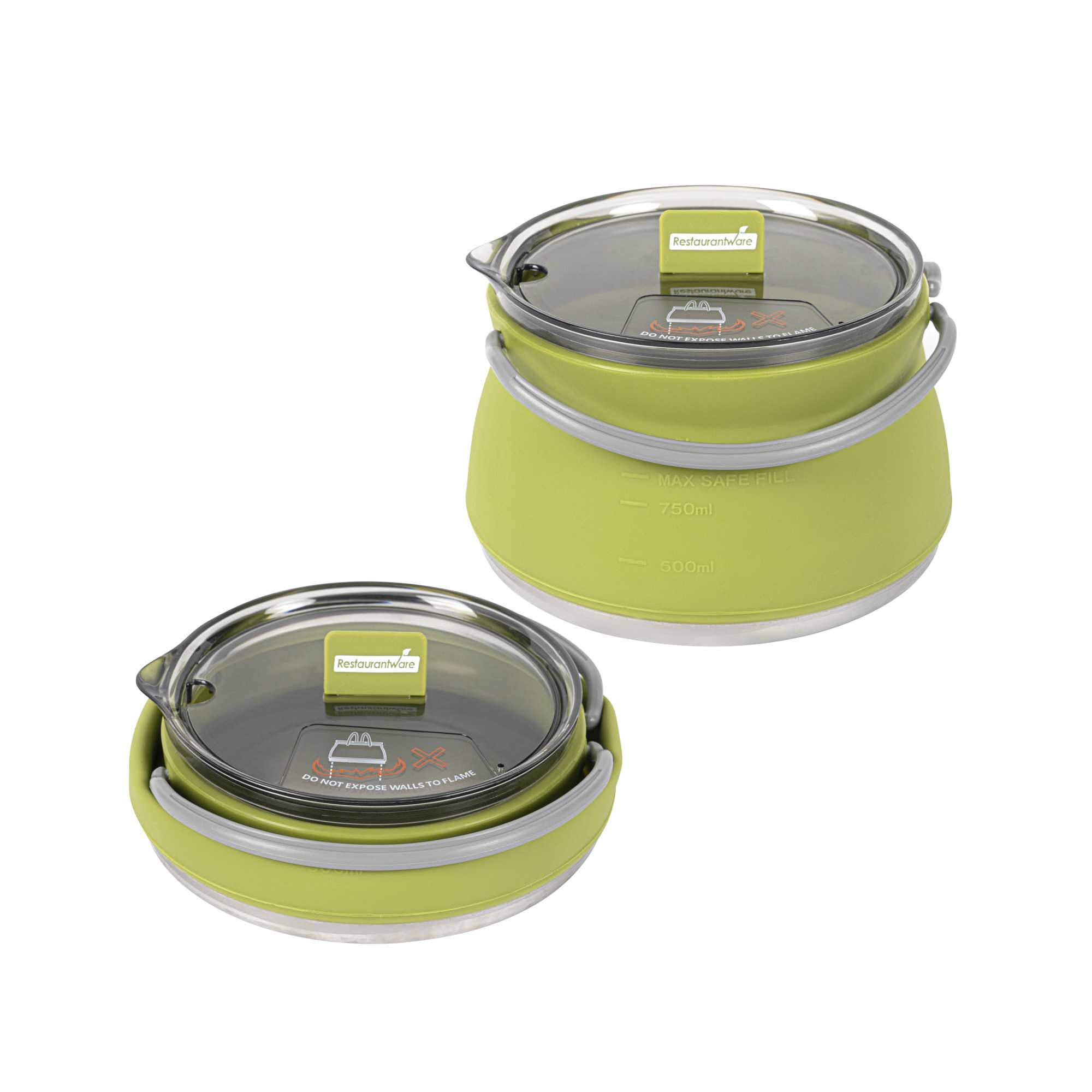 Hi Tek 1L Green Silicone Collapsible Kettle - with Lid - 6" x 6" x 4 1/4" - 20 count box