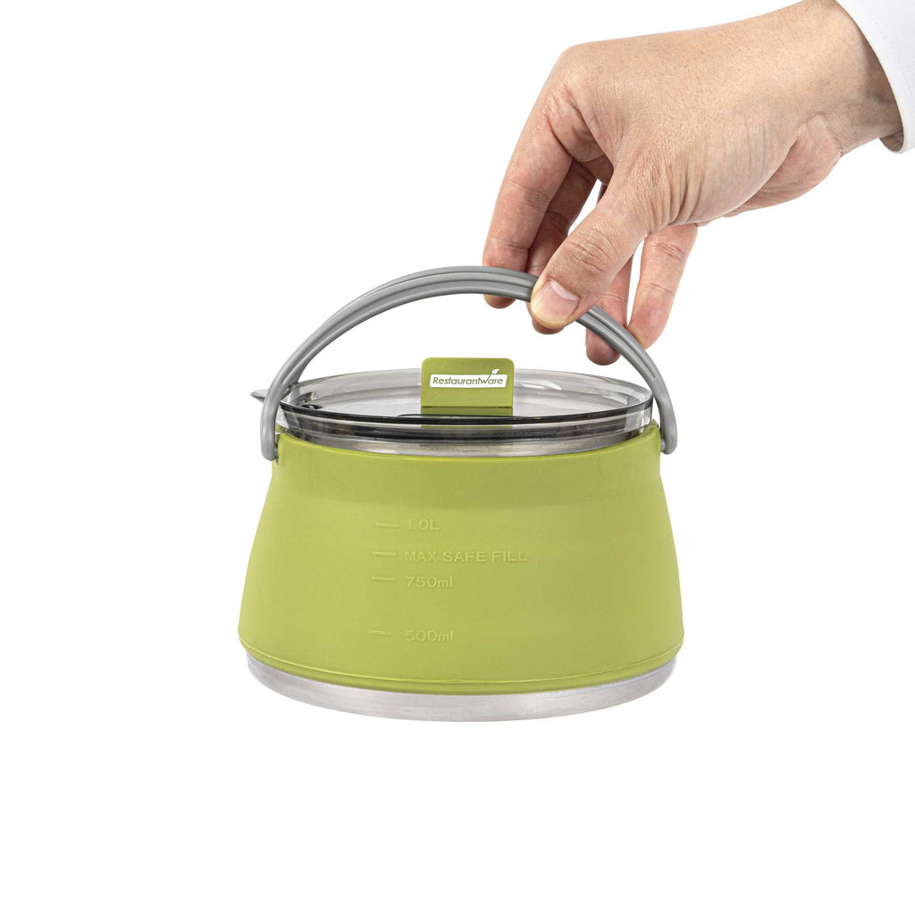 Hi Tek 1L Green Silicone Collapsible Kettle - with Lid - 6" x 6" x 4 1/4" - 20 count box