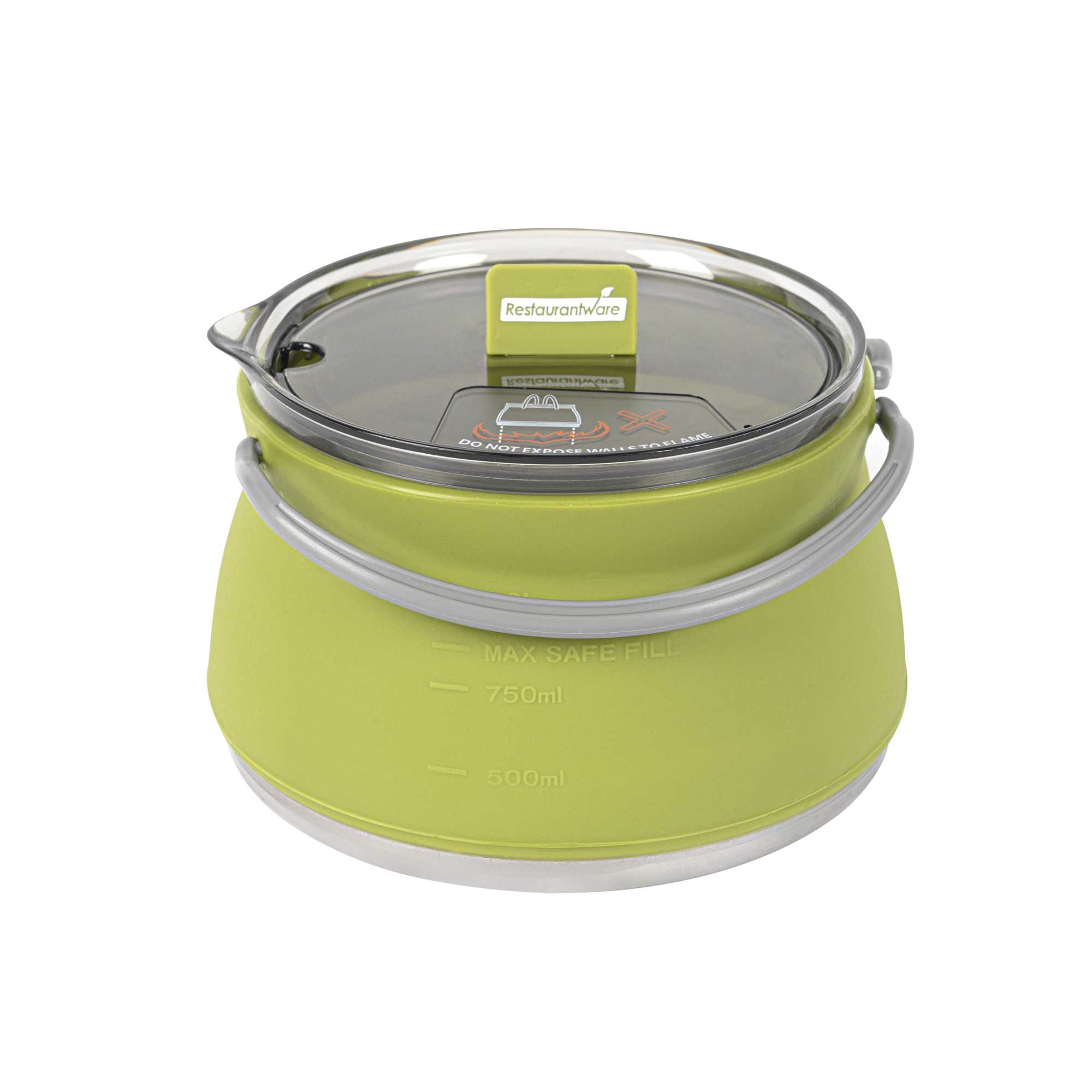 Hi Tek 1L Green Silicone Collapsible Kettle - with Lid - 6" x 6" x 4 1/4" - 20 count box