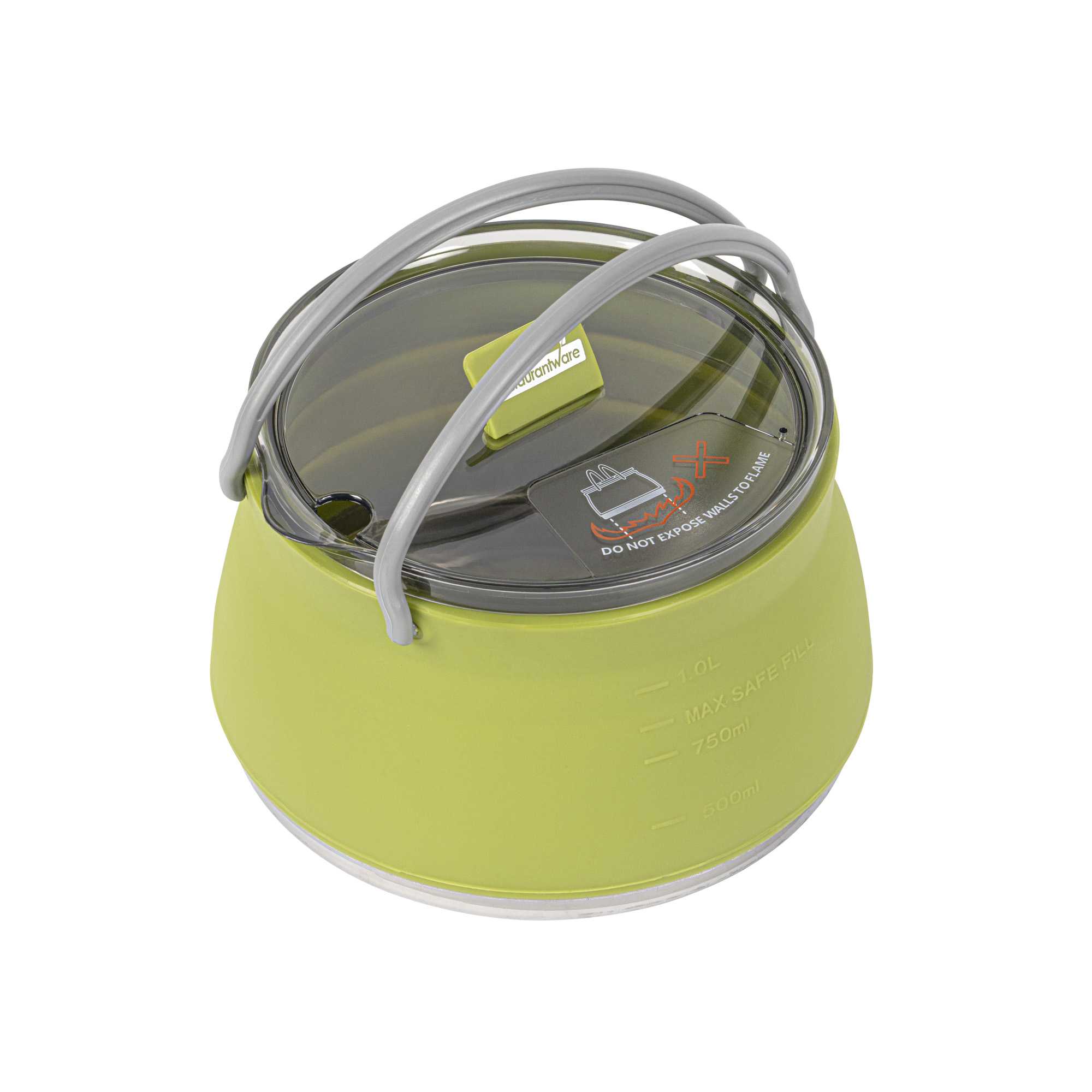 Hi Tek 1L Green Silicone Collapsible Kettle - with Lid - 6" x 6" x 4 1/4" - 20 count box