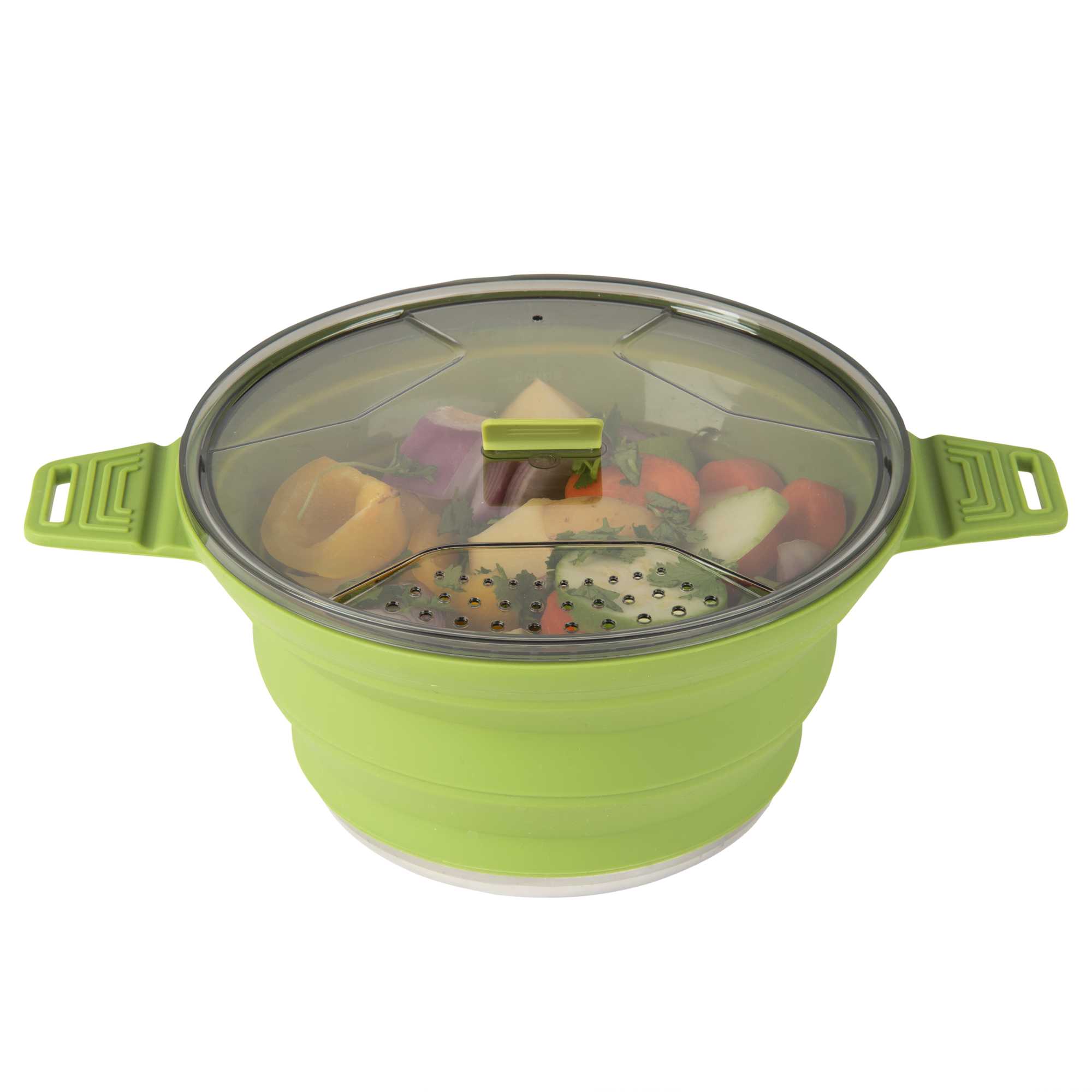 Hi Tek 2.5L Green Silicone Collapsible Pot - with Lid - 12 1/2" x 8 3/4" x 4 3/4" - 20 count box