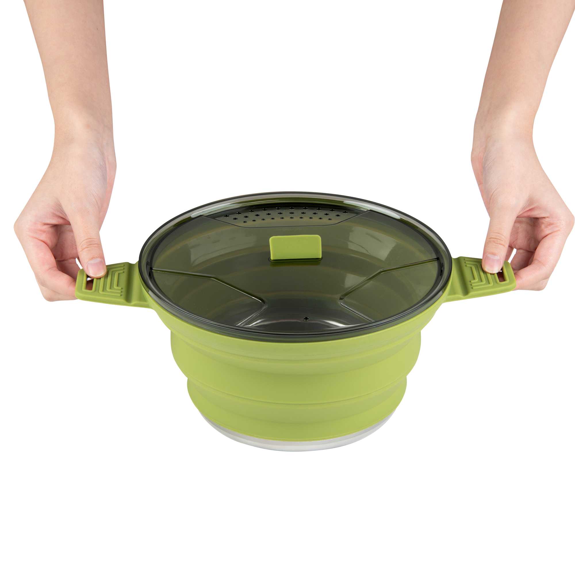 Hi Tek 2.5L Green Silicone Collapsible Pot - with Lid - 12 1/2" x 8 3/4" x 4 3/4" - 20 count box