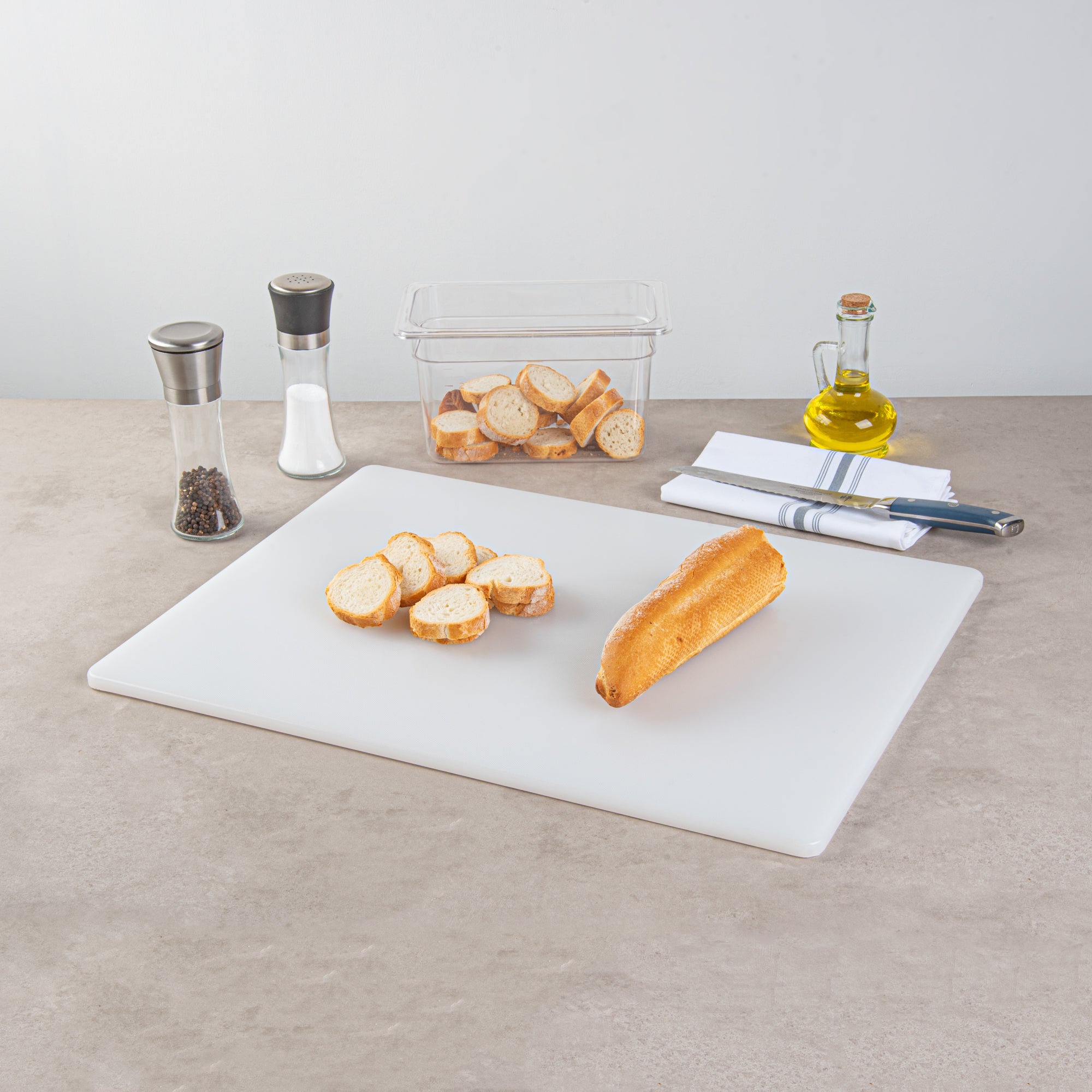 Chef 101 White Plastic Cutting Board - 24" x 18" x 1/2" - 10 count box