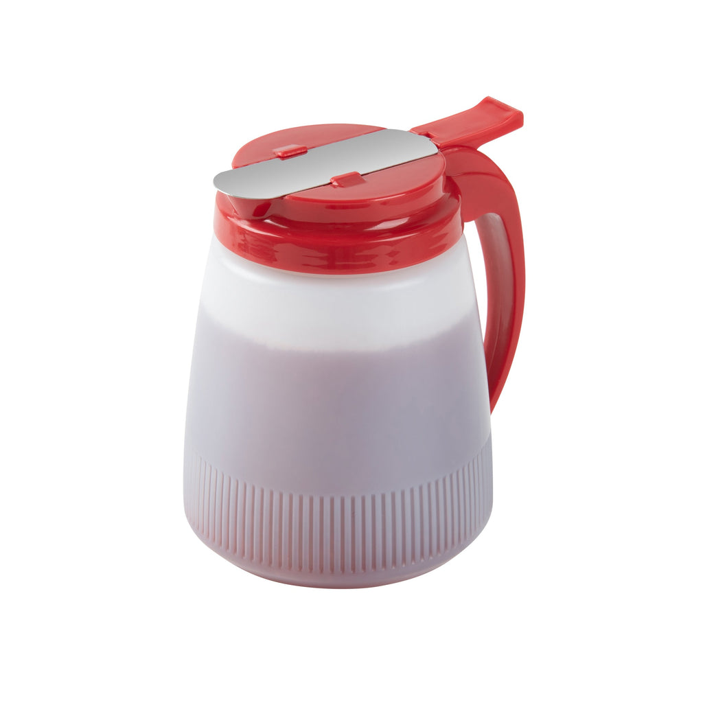 Chef 101 32 oz Red Plastic All Purpose / Syrup Dispenser - 5 1/2" x 4 1/2" x 5 3/4" - 10 count box