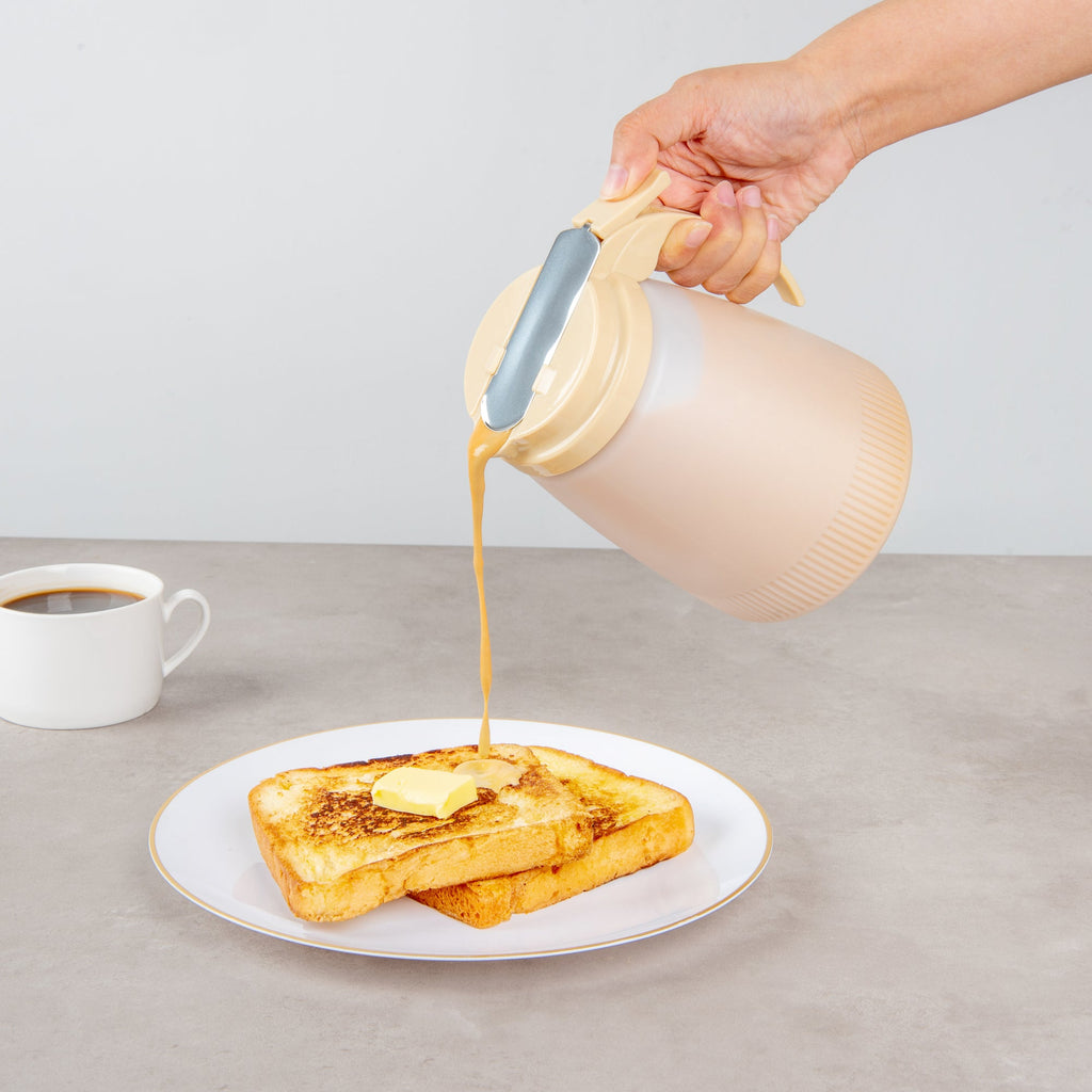 Chef 101 48 oz Beige Plastic All Purpose / Syrup Dispenser - 5 3/4" x 5" x 6 3/4" - 1 count box