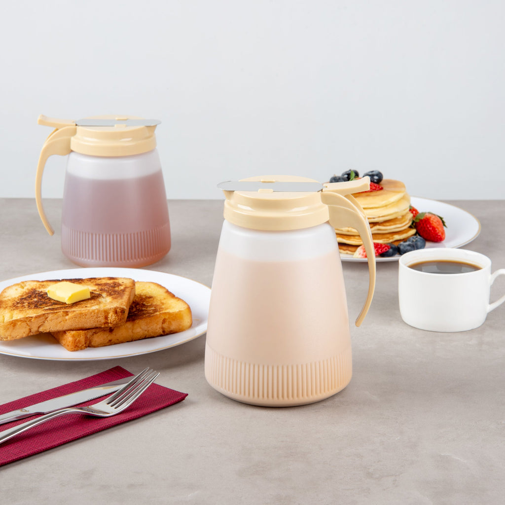 Chef 101 48 oz Beige Plastic All Purpose / Syrup Dispenser - 5 3/4" x 5" x 6 3/4" - 1 count box