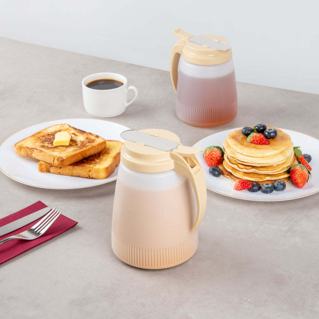 Chef 101 48 oz Beige Plastic All Purpose / Syrup Dispenser - 5 3/4" x 5" x 6 3/4" - 1 count box