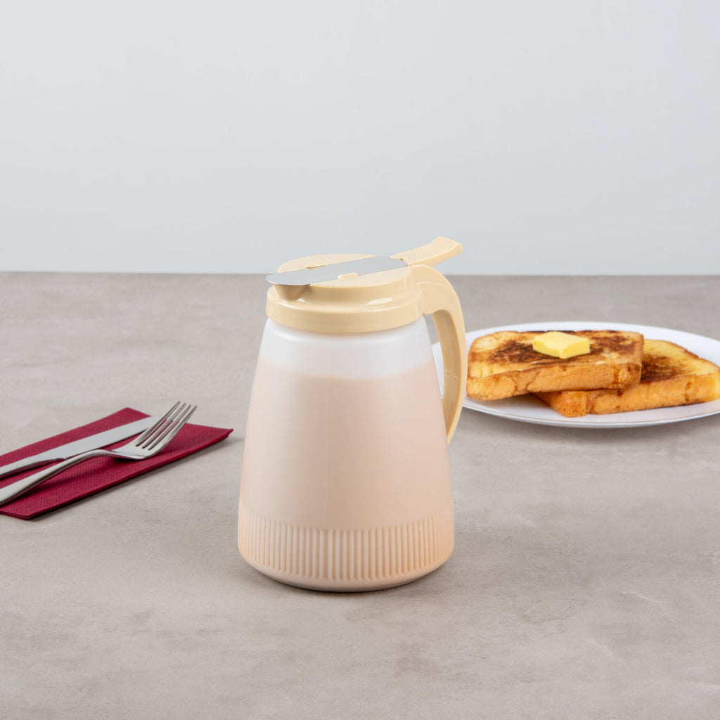 Chef 101 48 oz Beige Plastic All Purpose / Syrup Dispenser - 5 3/4" x 5" x 6 3/4" - 10 count box