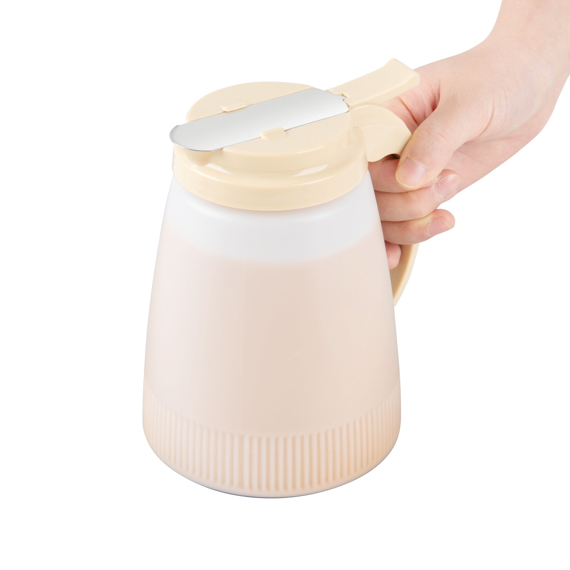 Chef 101 48 oz Beige Plastic All Purpose / Syrup Dispenser - 5 3/4" x 5" x 6 3/4" - 10 count box