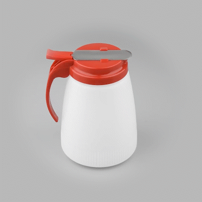Chef 101 48 oz Red Plastic All Purpose / Syrup Dispenser - 5 3/4" x 5" x 6 3/4" - 1 count box
