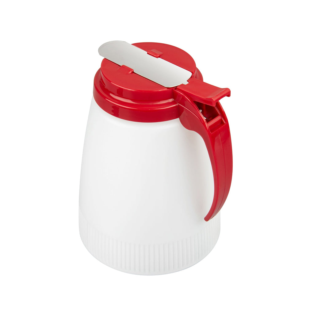 Chef 101 48 oz Red Plastic All Purpose / Syrup Dispenser - 5 3/4" x 5" x 6 3/4" - 1 count box