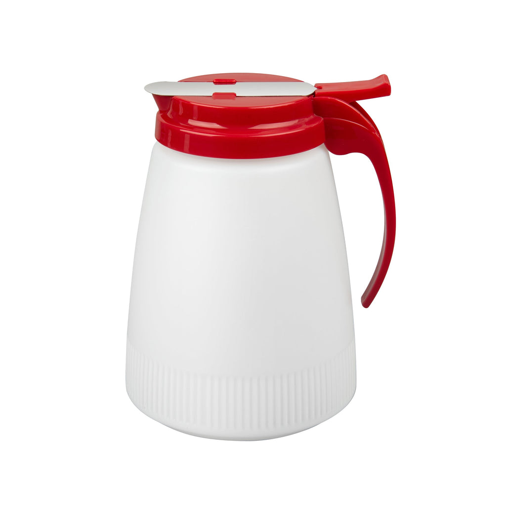Chef 101 48 oz Red Plastic All Purpose / Syrup Dispenser - 5 3/4" x 5" x 6 3/4" - 10 count box